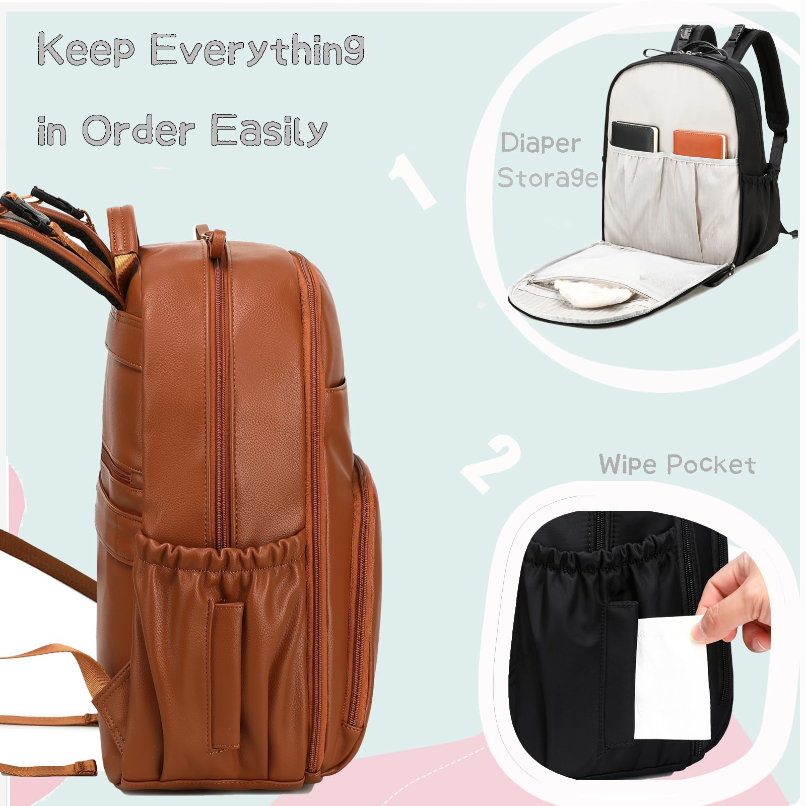 14-Pocket Diaper Bag Backpack - Lightweight Water-Resistant Baby Bag with Anti-Theft Pocket & Stroller Straps - Perfect for Travel, Shopping & Parenting Outings