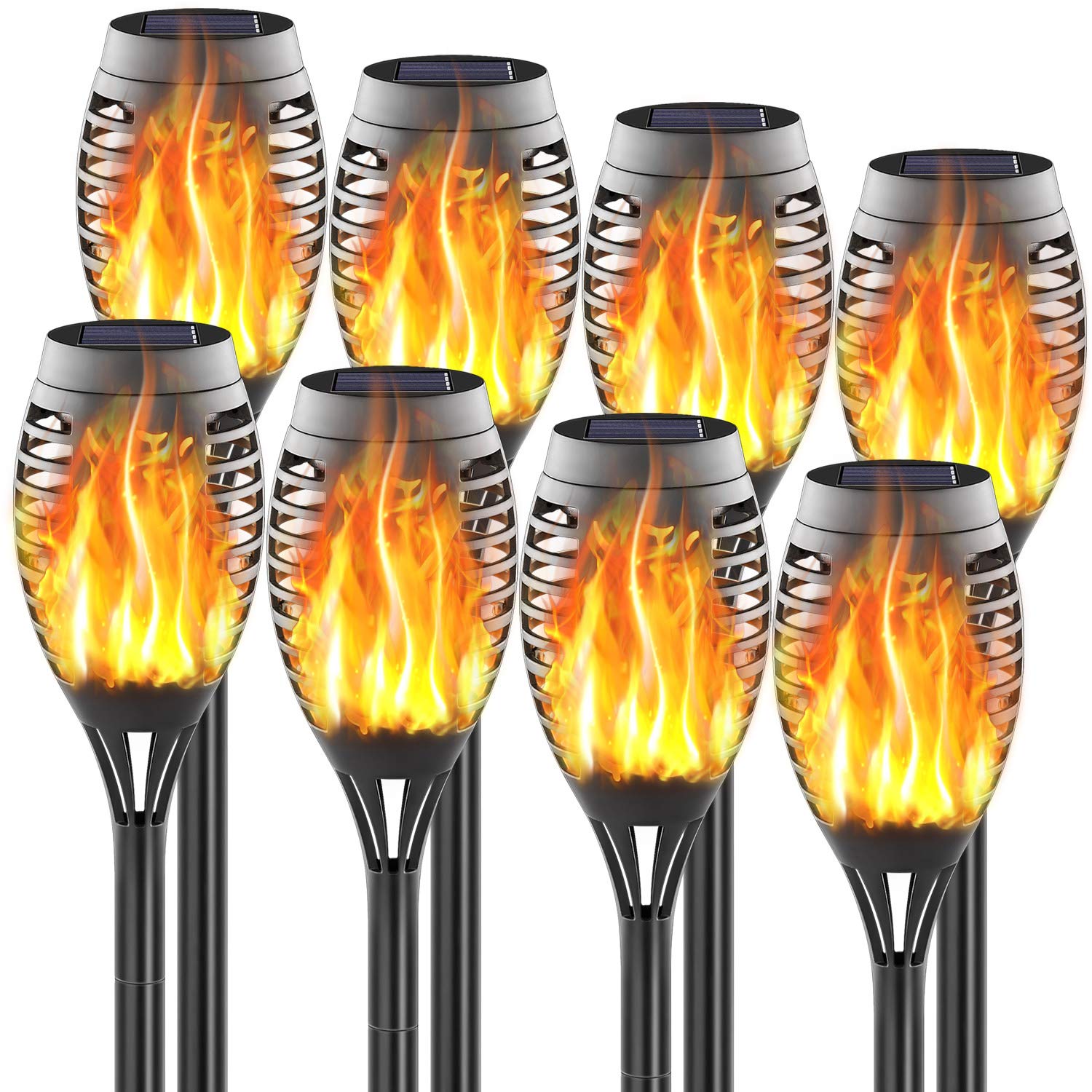 FITSAN 8-Pack Mini Solar Torch Lights - Outdoor Solar Powered Garden Path Lights for Walkway, Patio, Yard, and Landscape Decoration