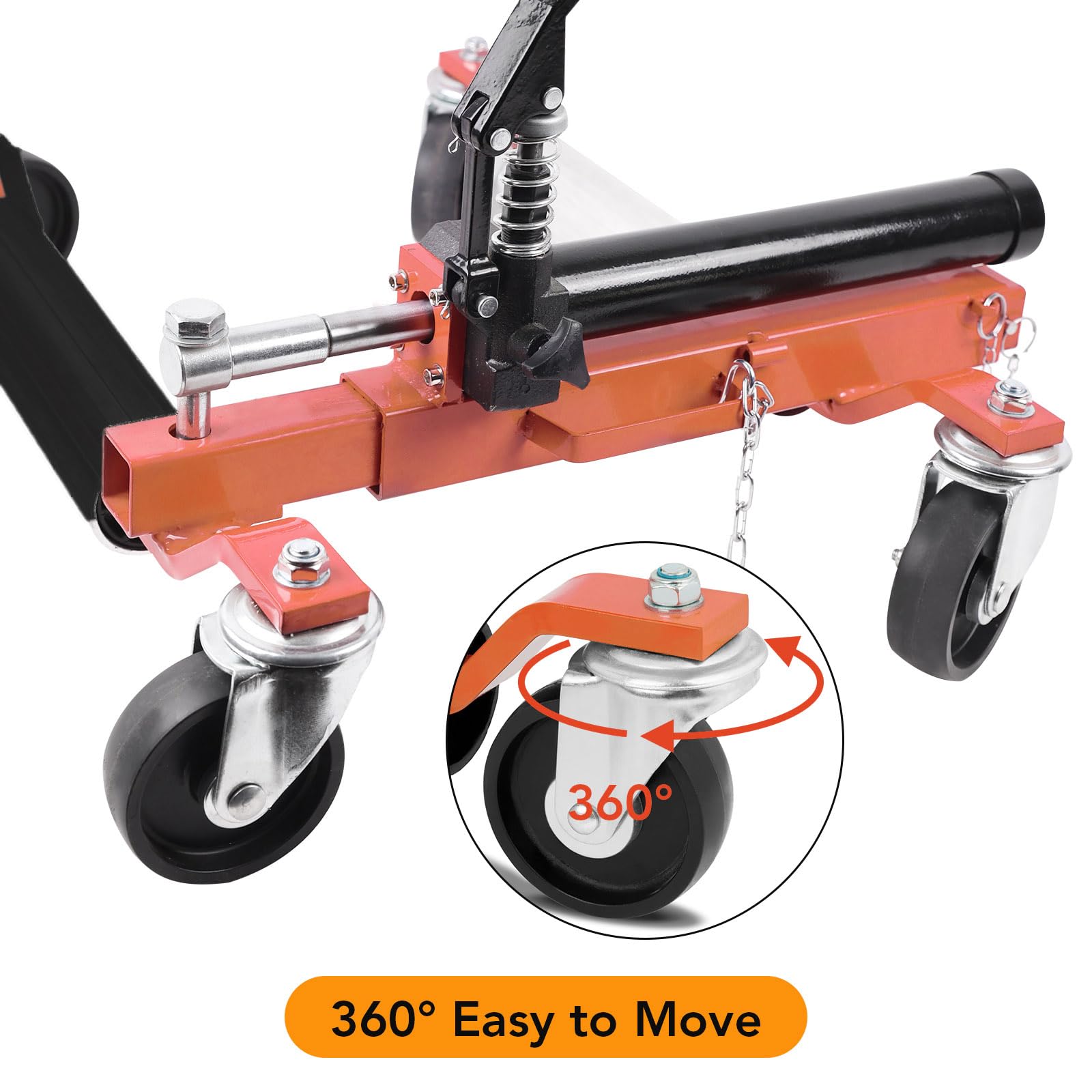 4PC Heavy Duty Wheel Dolly Set - 1500LBS Capacity Car Dolly with Hydraulic Tire Jack for Vehicle Positioning - Perfect for Truck, RV, Trailer & Auto Repair Shops (Orange) - Ideal for Garage Maintenance, Tire Changes & Vehicle Storage