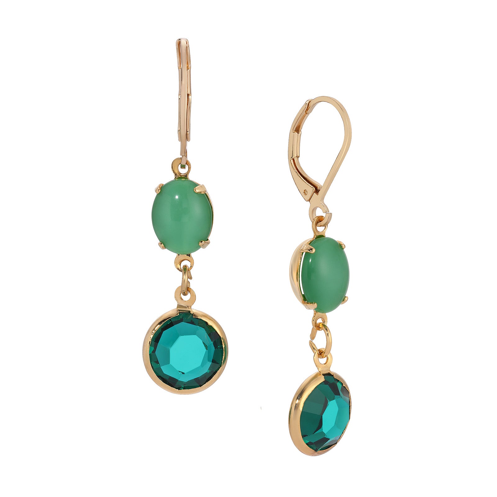 1928 Jewelry Green Moonstone & Emerald Dangling Earrings - Vintage Style Drop Earrings for Women, Elegant Party & Wedding Jewelry Gift