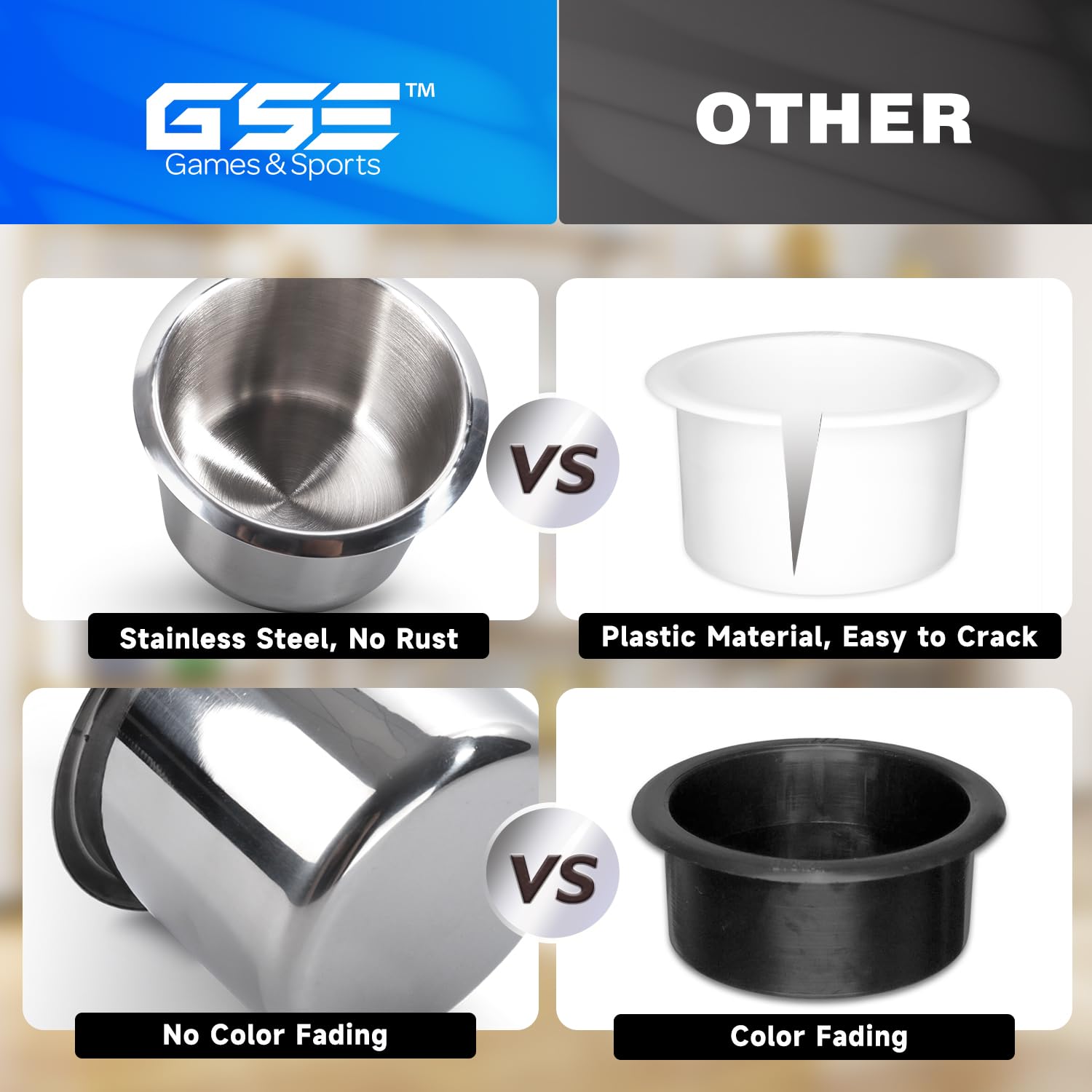 Stainless Steel Cup Holder for Poker Tables, Desks, Boats & Vehicles - GSE Games & Sports Expert | Perfect for Casino Nights, Office Work, Road Trips & Outdoor Adventures