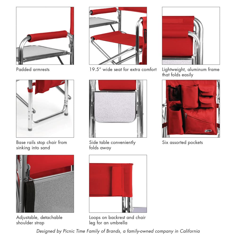 PICNIC TIME NCAA California Bears Folding Sports Chair with Side Table - Portable Beach & Camping Chair for Adults - Perfect for Tailgating, Outdoor Events & Picnics