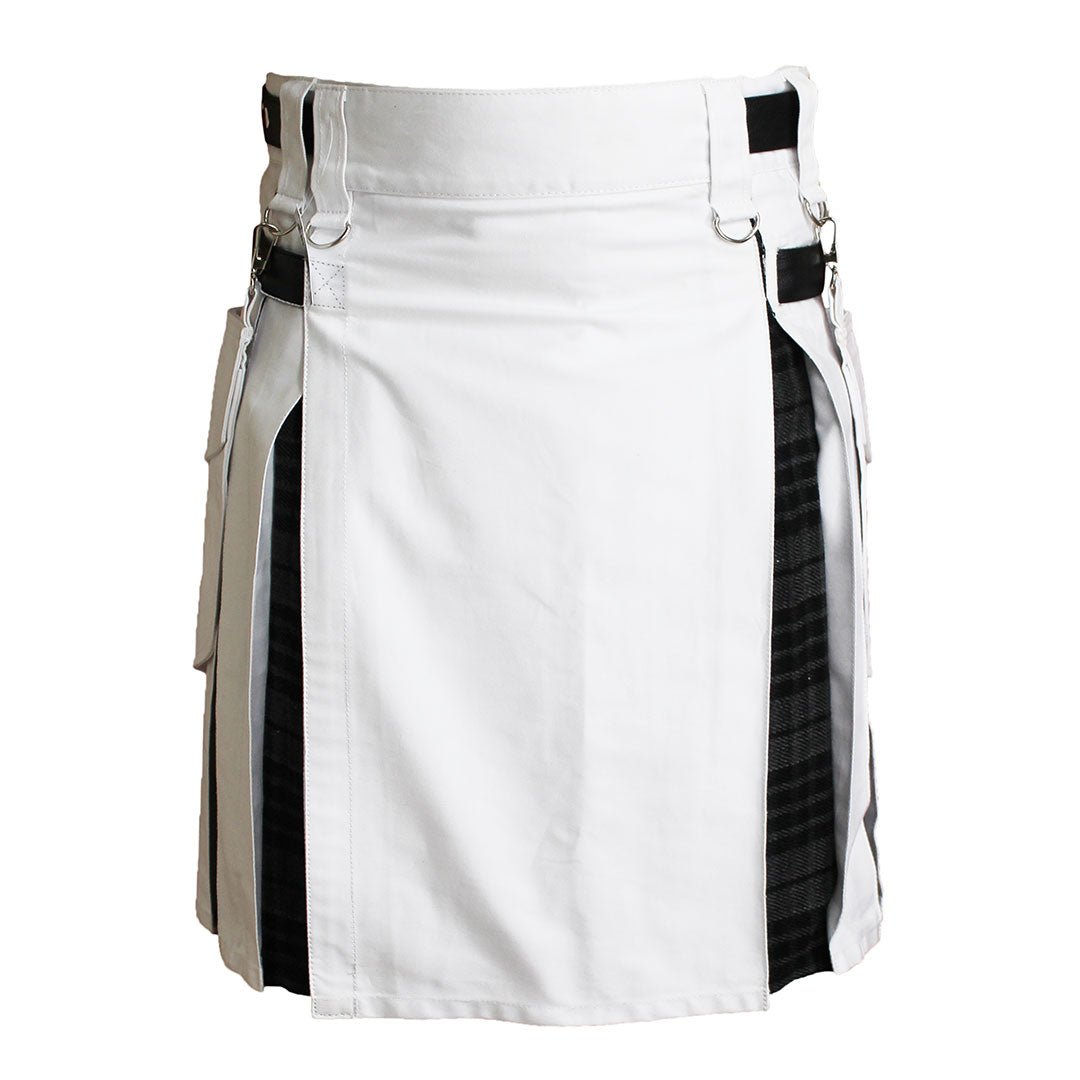 Hybrid Kilt in White with Tartan Pattern - Perfect for Scottish Weddings, Renaissance Fairs & Celtic Festivals
