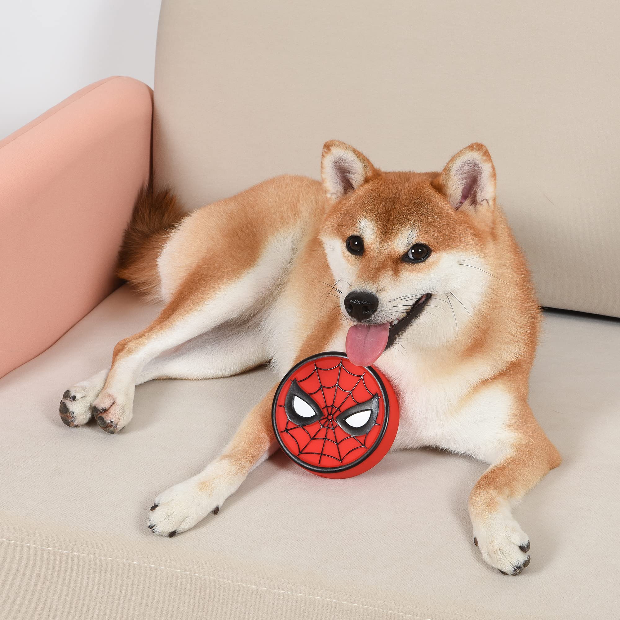 Marvel Comics Spiderman Squeaky Dog Toy - 4 Inch Vinyl Pet Toy for Small Dogs | Spiderman Logo Chew Toy for Puppies | Perfect for Playtime, Training & Marvel Fans | Durable & Safe Dog Gift
