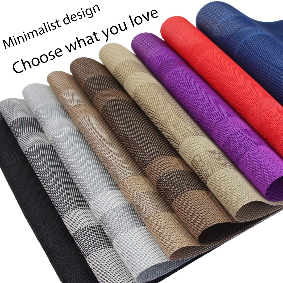 Washable Woven Vinyl Placemats Set of 6 - 18x12 Inches Navy Blue Plastic Table Mats for Dining Room, Kitchen, Party & Outdoor Use - Durable, Easy to Clean & Non-Slip