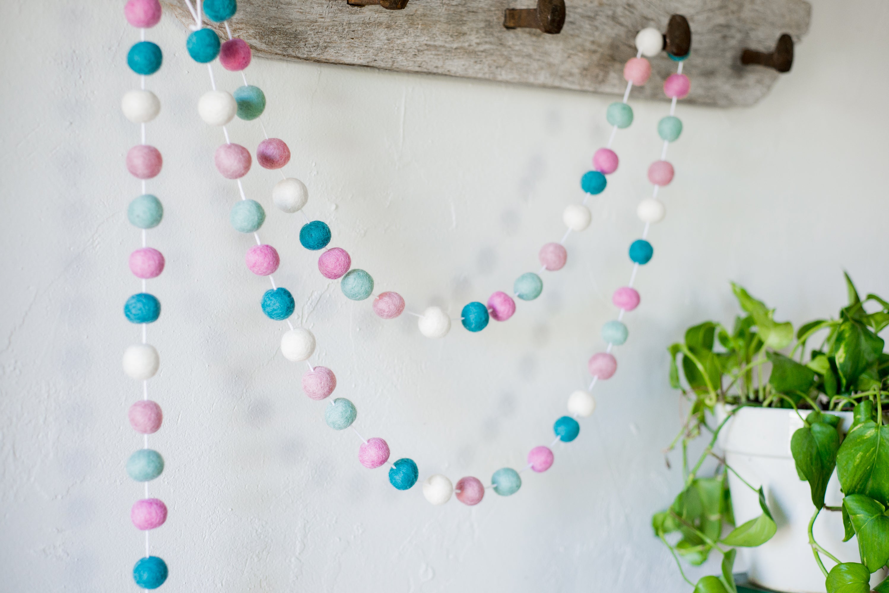 Colorful Felt Ball Garland - Pink & Blue Handmade Wool Decor for Nursery, Baby Shower, Wedding & Party Backdrop | Eco-Friendly DIY Home Decoration