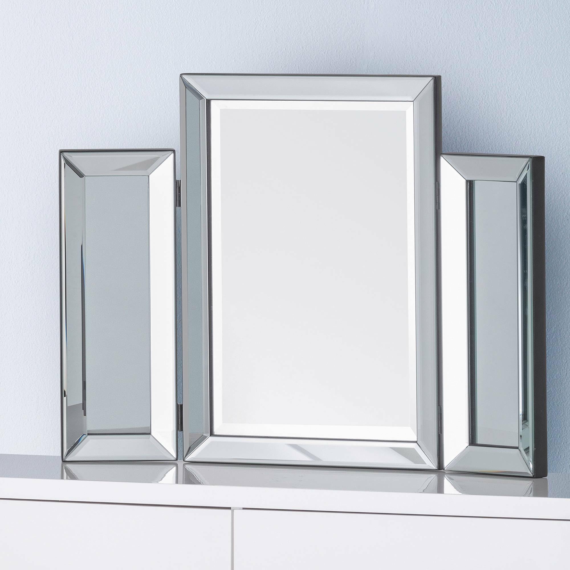 Soprano Folding Dressing Table Mirror - Clear Bevelled Glass, 50 x 65 x 2 cm - Perfect for Makeup, Hair Styling & Home Decor