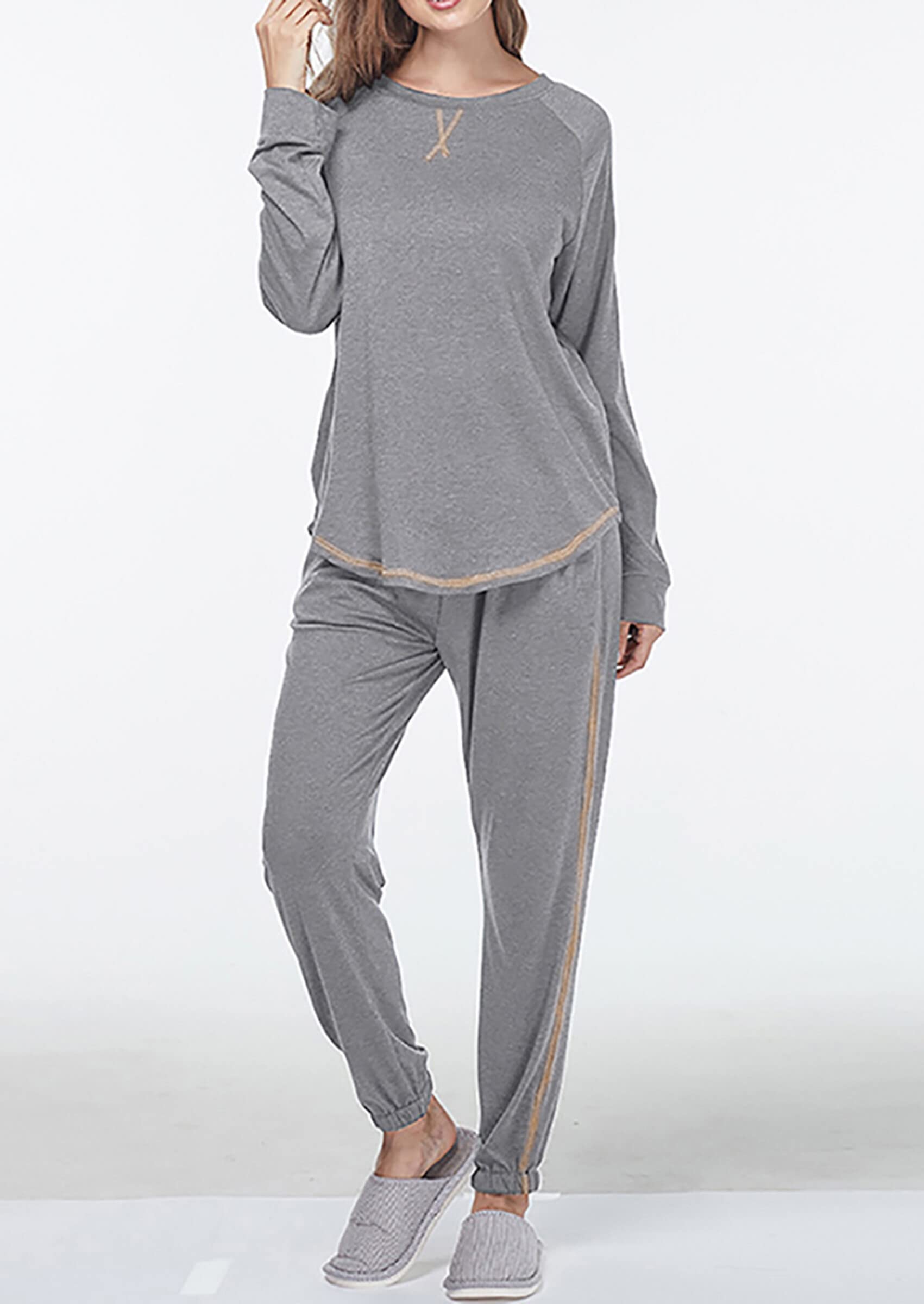 Cysincos Women's 2-Piece Sweatsuit Set - Long Sleeve Pullover & Drawstring Jogger Pants - Soft Loungewear & Pajama Outfit for Home, Yoga, and Casual Wear