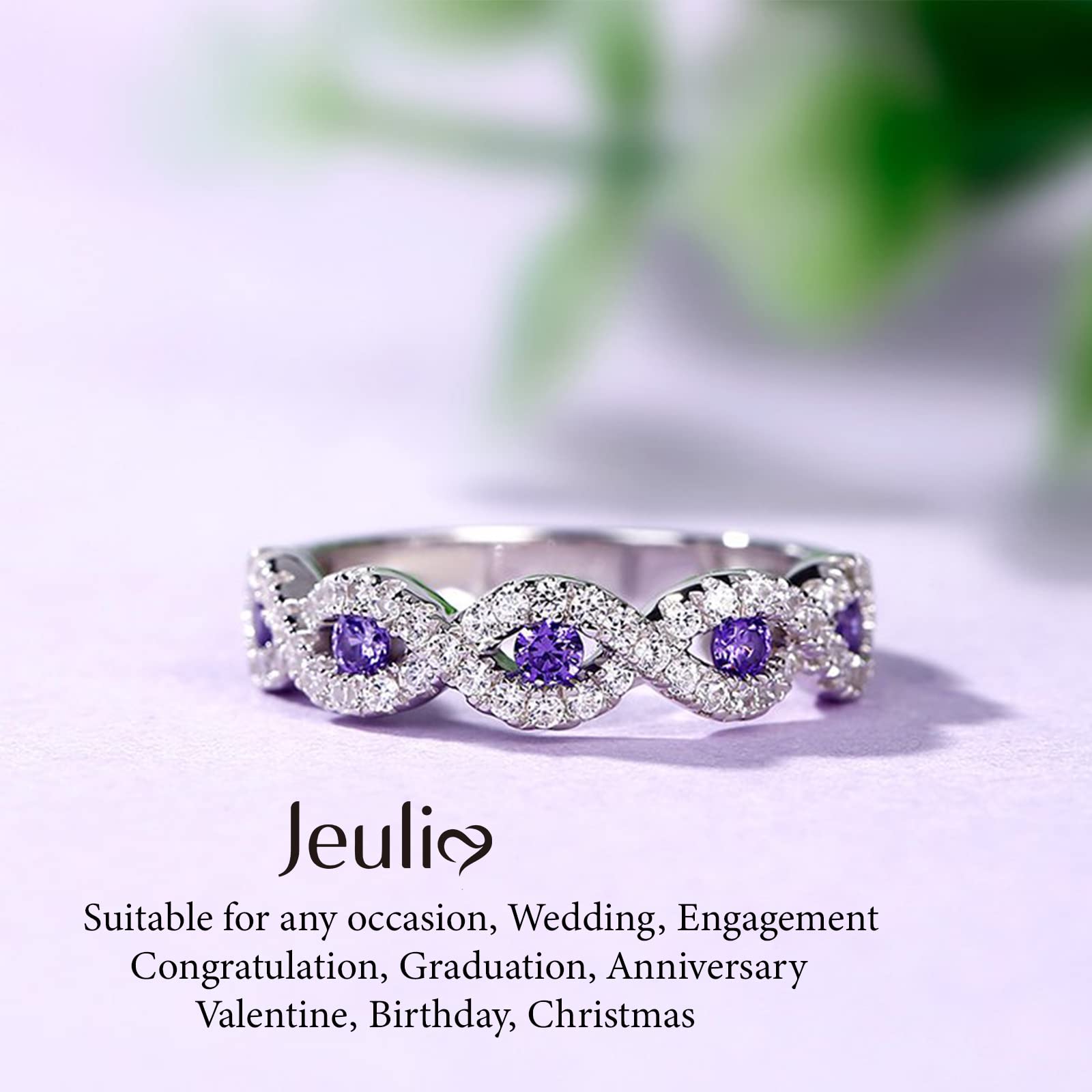 Jeulia Stackable Wedding Rings Set - Sterling Silver Half Eternity Band with Sapphire & White CZ Diamonds | Anniversary, Engagement & Promise Rings for Women | Gift Box Included | Perfect for Proposals, Vows Renewal & Romantic Occasions