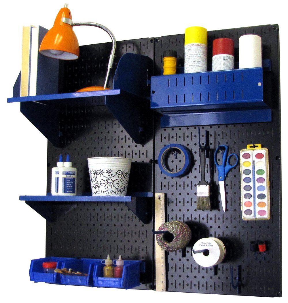Wall Control Craft & Hobby Pegboard Organizer Storage Kit - Black Pegboard with Blue Hooks & Accessories - Perfect for Garage, Workshop & Craft Room Organization