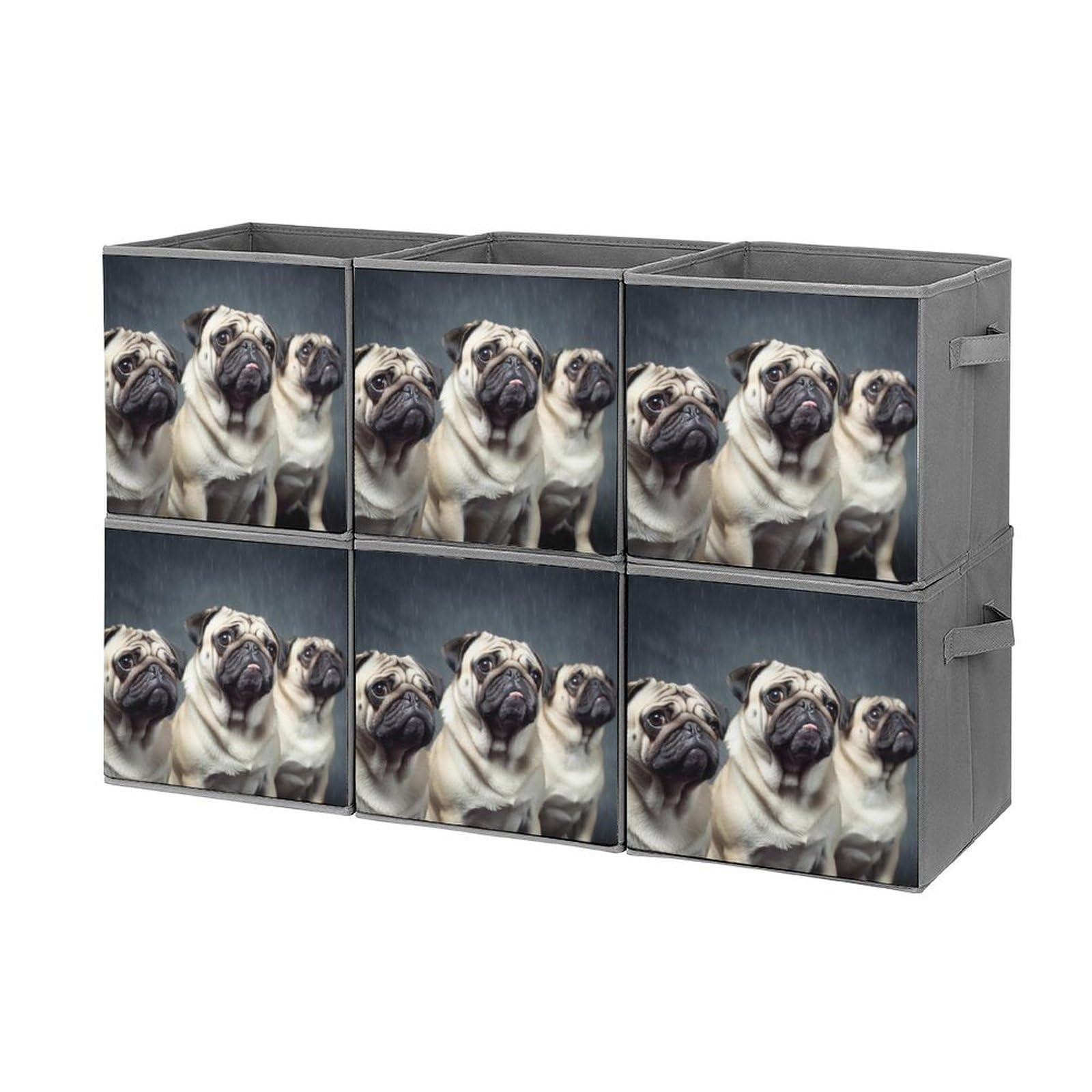 6-Pack Funny Pug Dog Collapsible Storage Bins with Handles - Large Closet Organizer Baskets for Clothing, Toys & Home Organization | Perfect for Bedroom, Nursery & Dorm Storage Solutions