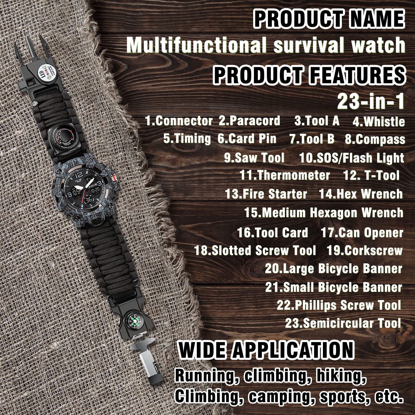 23-in-1 Survival Military Digital Watch for Men - Tactical Multi-Functional Outdoor Sports Watch with Compass, Paracord Band, Dual Dial & Waterproof Design - Perfect for Hiking, Camping, Hunting and Adventure Activities