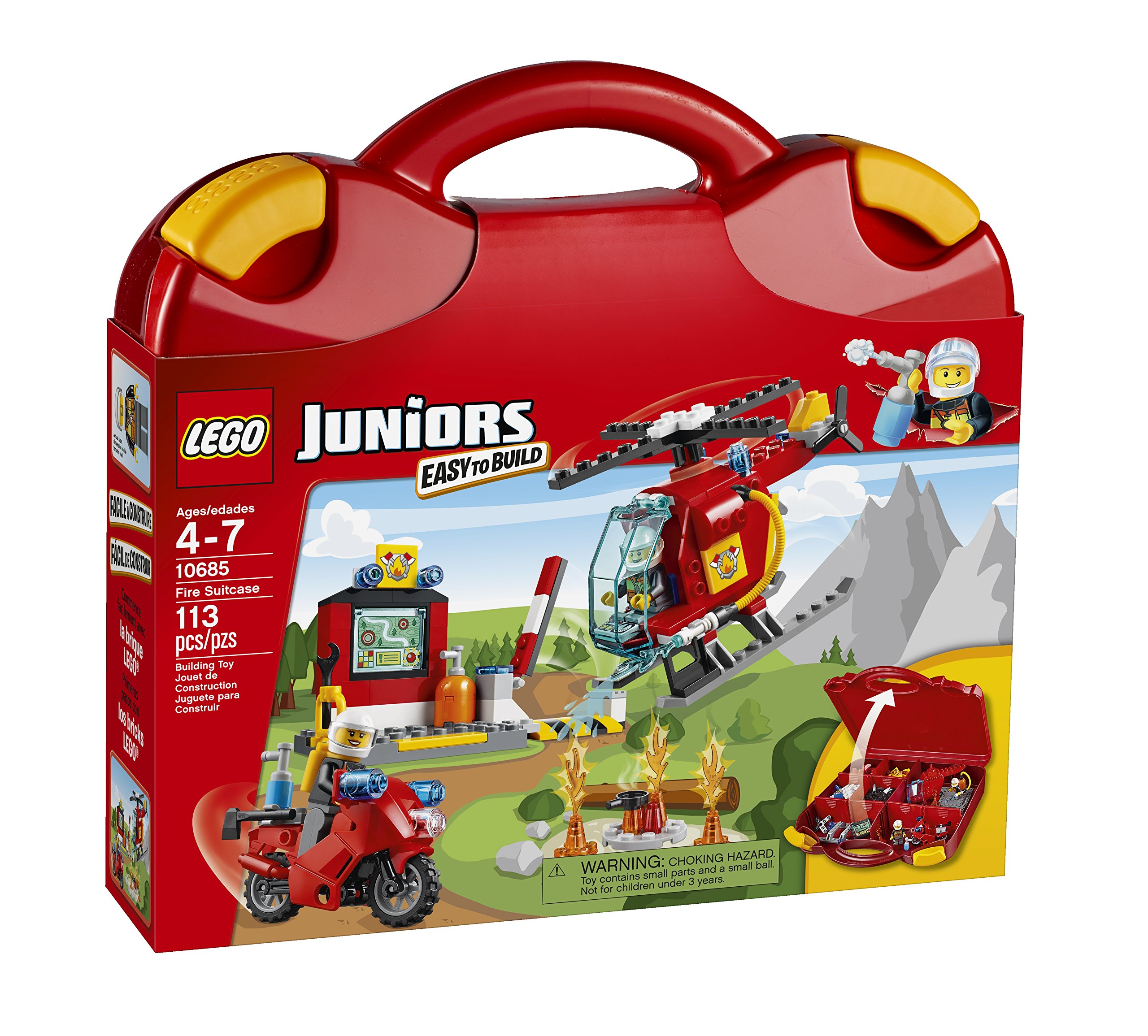 LEGO Juniors Fire Suitcase Building Toy Set for Kids - Firefighter Playset with Mini Figures & Vehicles - Creative Construction Kit for Pretend Play & Storytelling