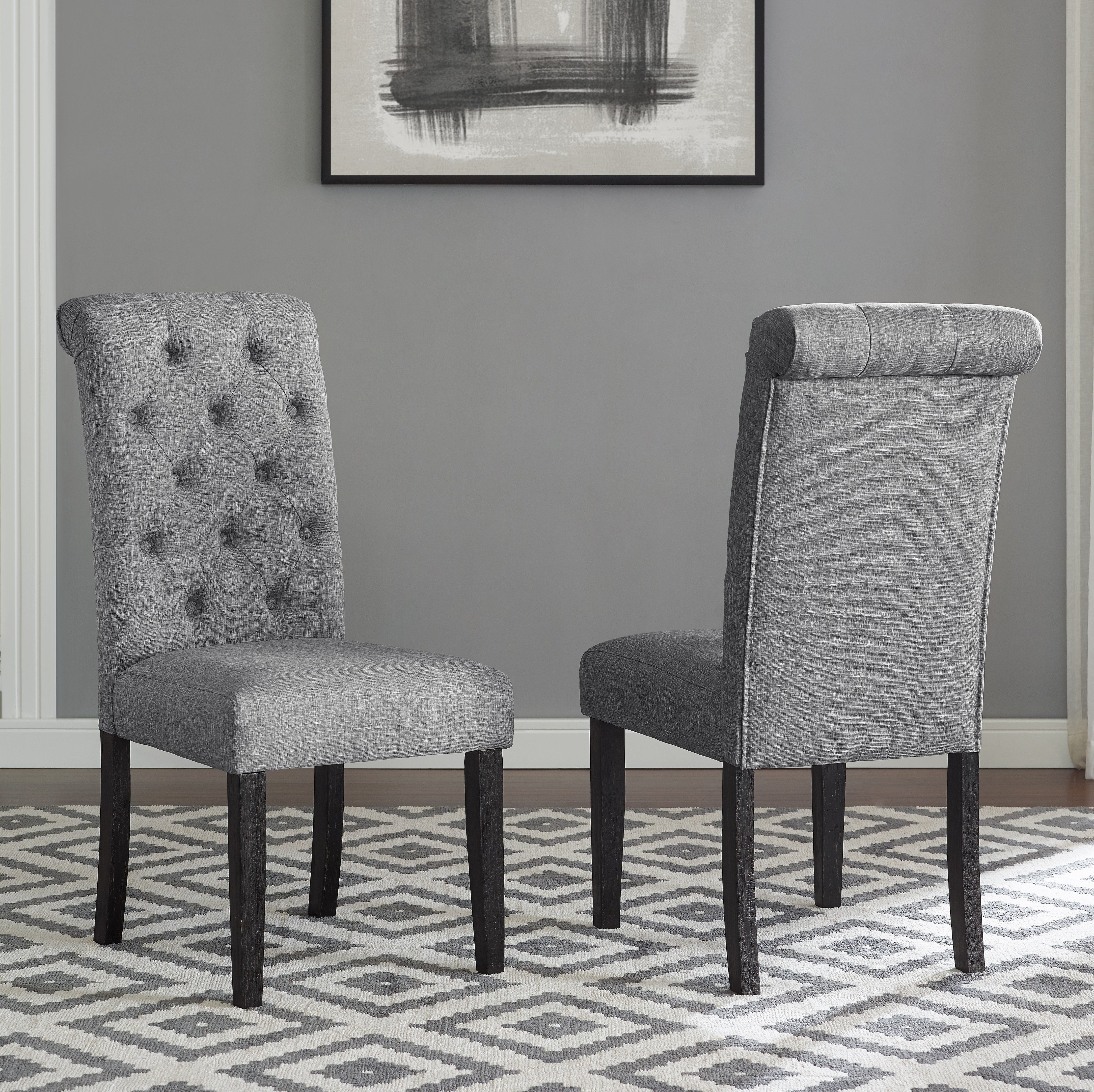 Roundhill Furniture Leviton Solid Wood Tufted Dining Chairs, Set of 2 - Elegant Upholstered Side Chairs for Kitchen, Dining Room & Office - Comfortable & Durable Wooden Seating for Home Decor
