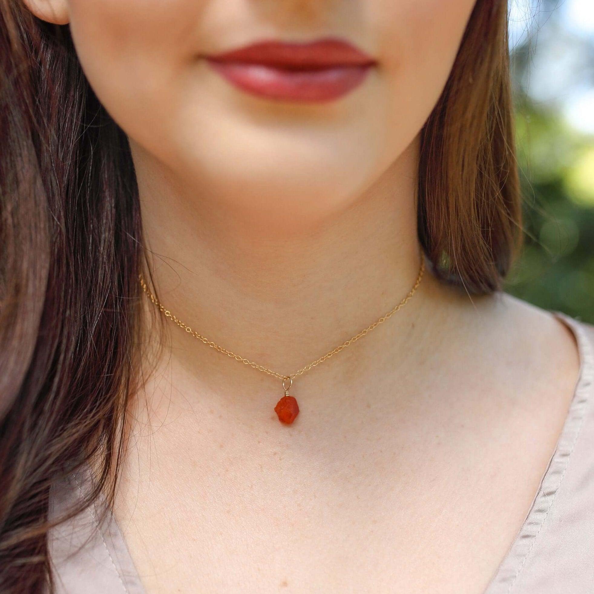 Natural Tiny Rough Carnelian Gemstone Pendant Choker Necklace for Women - Healing Crystal Jewelry for Energy, Protection & Spiritual Balance | Perfect for Meditation, Yoga & Everyday Wear