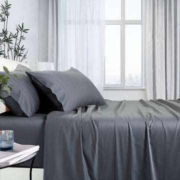 Premium 1000TC Bamboo Cotton Sheet Set - King Size, Charcoal Gray - Ultra Soft & Breathable Bedding for Luxury Comfort & Cool Sleep