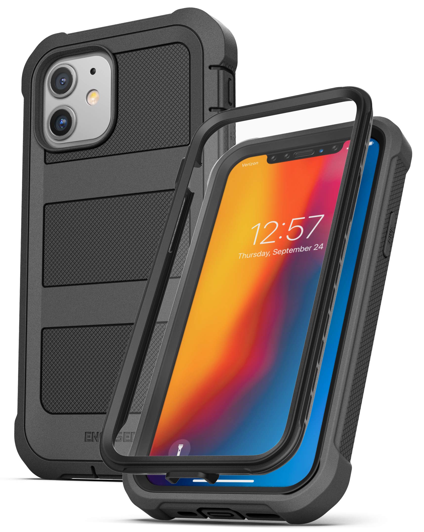 ENCASED Falcon Armor iPhone 12 Case with Built-in Screen Protector | Shockproof Full Body Protection Cover | Matte Black | Perfect for Outdoor Activities & Daily Use