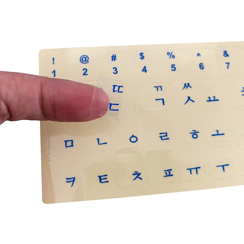 Mars Fox Korean Keyboard Stickers - Transparent Background with White Letters for PC, Laptop, Computer Keyboards (Blue Alphabet) - Perfect for Korean Typing Practice, Language Learning & Bilingual Work