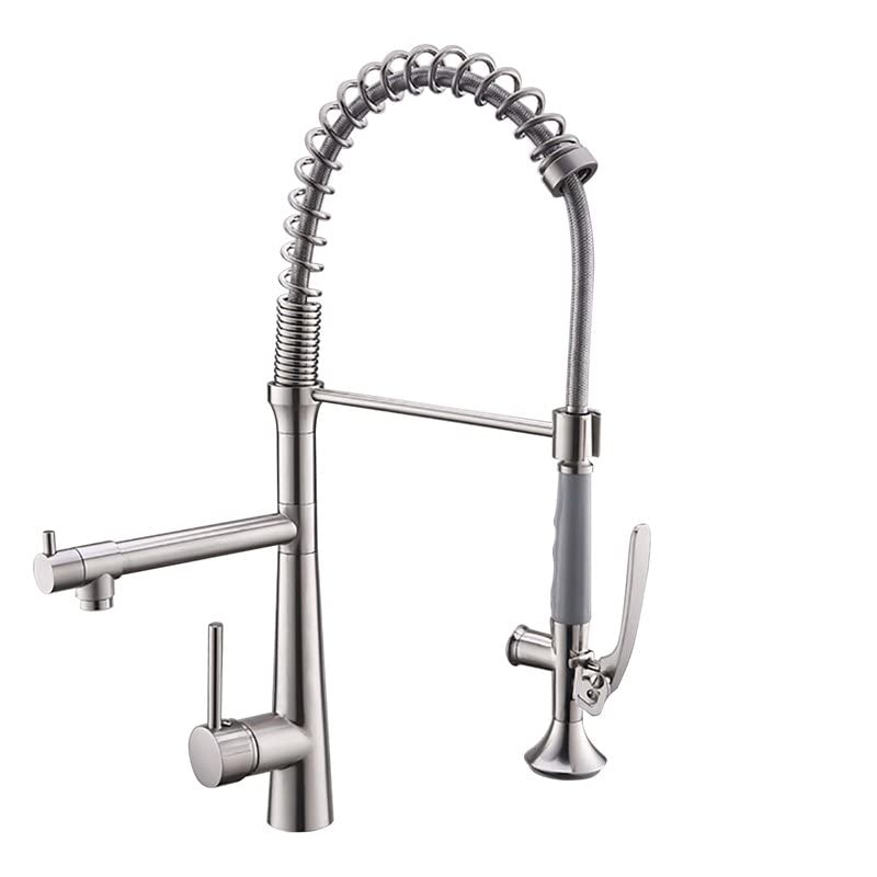 Brushed Nickel Single Handle Copper Kitchen Faucet - Modern CRO Decor Pull Down Sprayer for Farmhouse & Industrial Style Kitchens | Perfect for Sink, Bar, Prep Areas