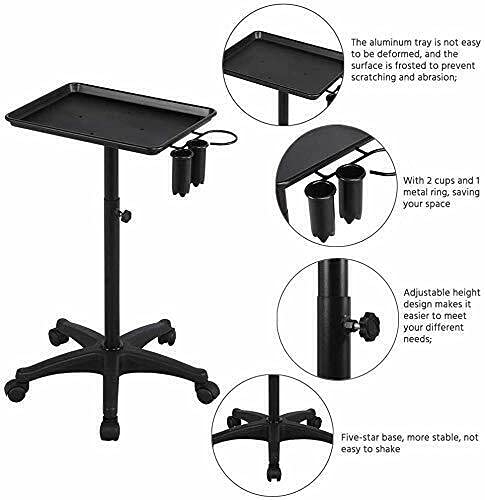 Gdrasuya10 Adjustable Height Salon Tray Cart - Aluminum Alloy Rolling Trolley for Hair & Beauty Salons, Pet Grooming Shops | Portable Service Instrument Organizer for Styling Tools, Grooming Supplies & Salon Essentials