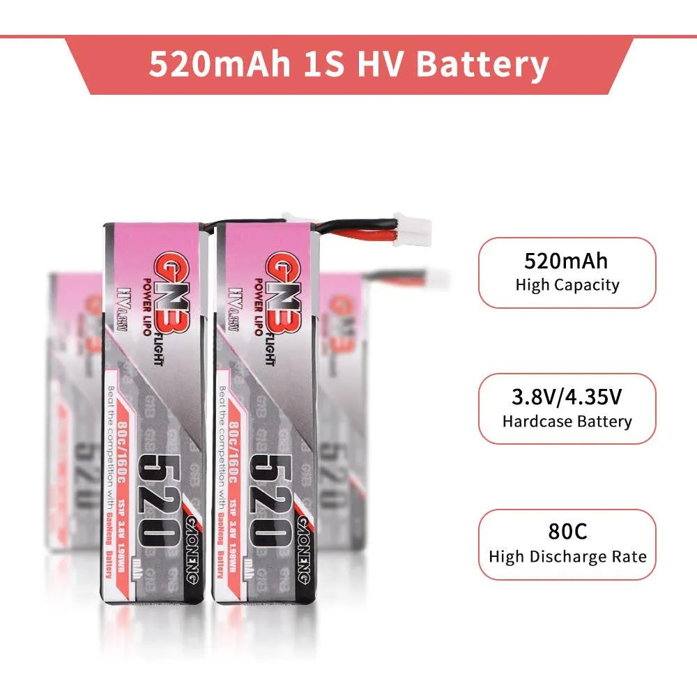 4Pcs 520mAh 1S 3.8V High Voltage LiPo Battery 80C with JST PH 2.0 Connector - Perfect for FPV Drones, RC Cars, and DIY Electronics Projects