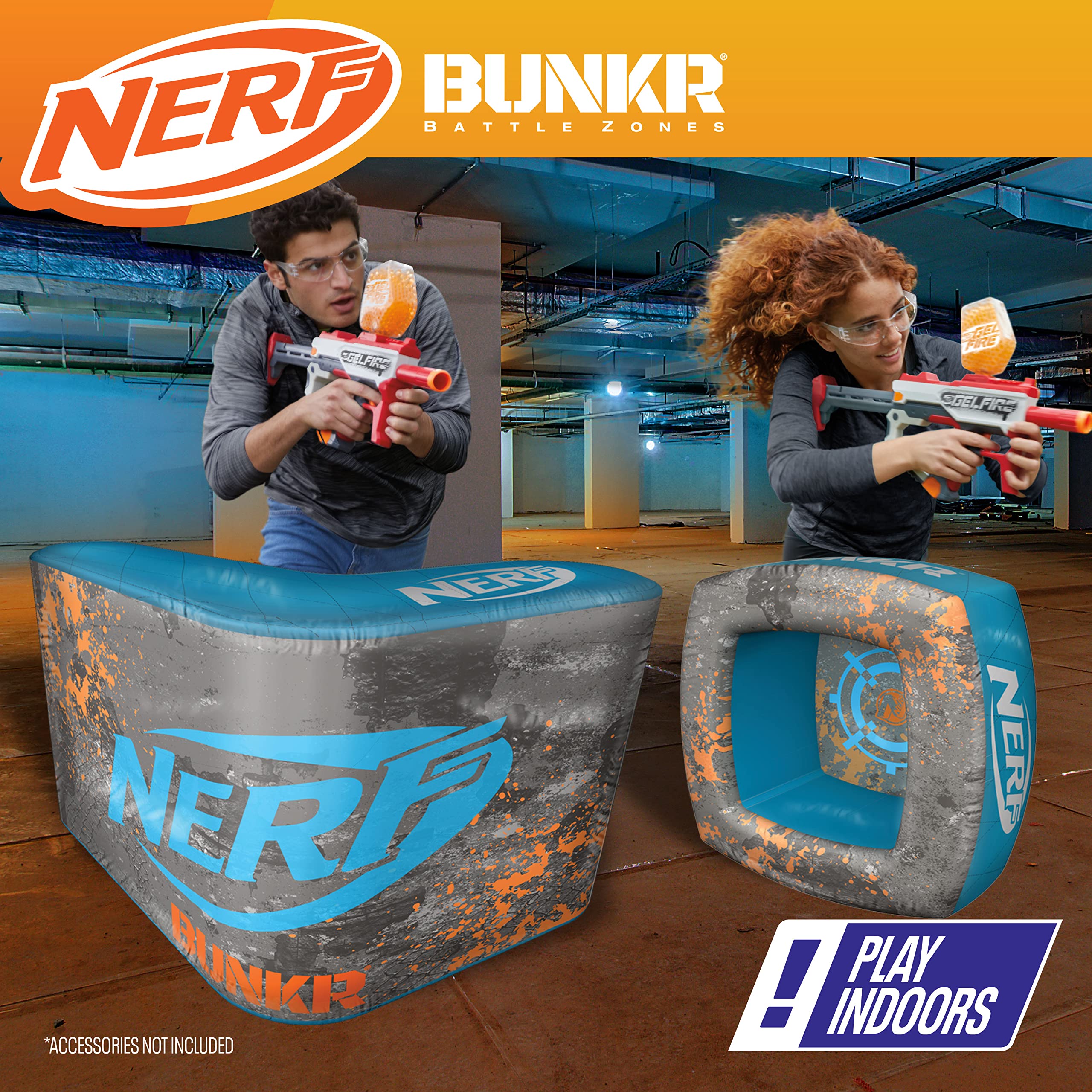NERF BUNKR BattleZone Inflatable Gaming Chair with Footrest - Portable Gamer Seat for Nerf Battles, Blaster Storage & Indoor Play - Perfect for Kids' Bedroom, Game Room & Backyard Fun