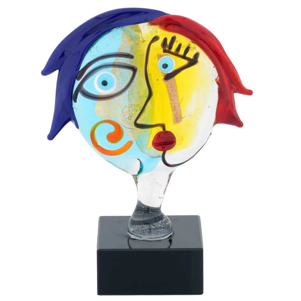 GlassOfVenice Authentic Murano Glass Picasso Woman Head Sculpture - Small Handmade Italian Art Piece for Home Decor, Office Display & Luxury Gift