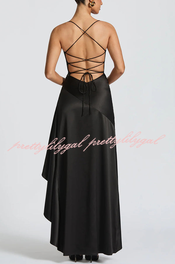 Elegant Solid Color Backless Lace-Up Ruffled Maxi Dress for Women | Summer Beach Party, Evening Cocktail & Special Occasion Wear