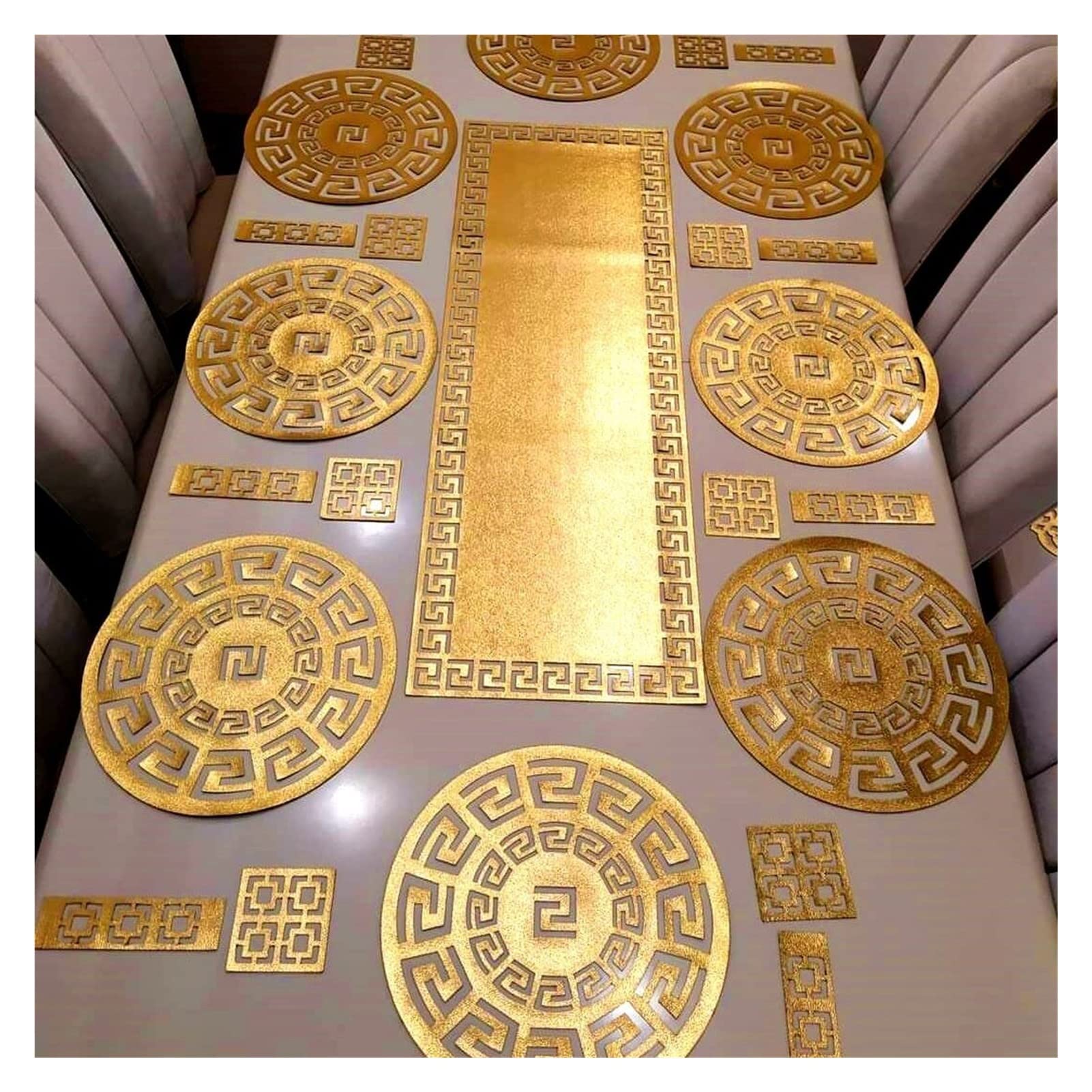 Luxury Gold & Silver Table Runner Set - Modern Placemats for Dining Table Decor, Wedding Reception, Holiday Dinner Party (Set of 6/8, Elegant Home Tableware) - Perfect for Formal Dining, Anniversary Celebrations and Upscale Events