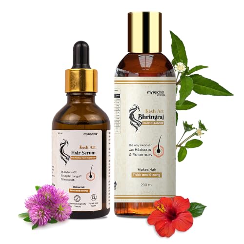 myUpchar KeshArt Bhringraj Hair Cleanser 200ml with Kesh Art Hair Serum 50ml - Natural Hair Growth Treatment for Thicker, Stronger Hair - Controls Hair Loss - Paraben & SLS Free - Perfect for Daily Hair Care & Scalp Nourishment