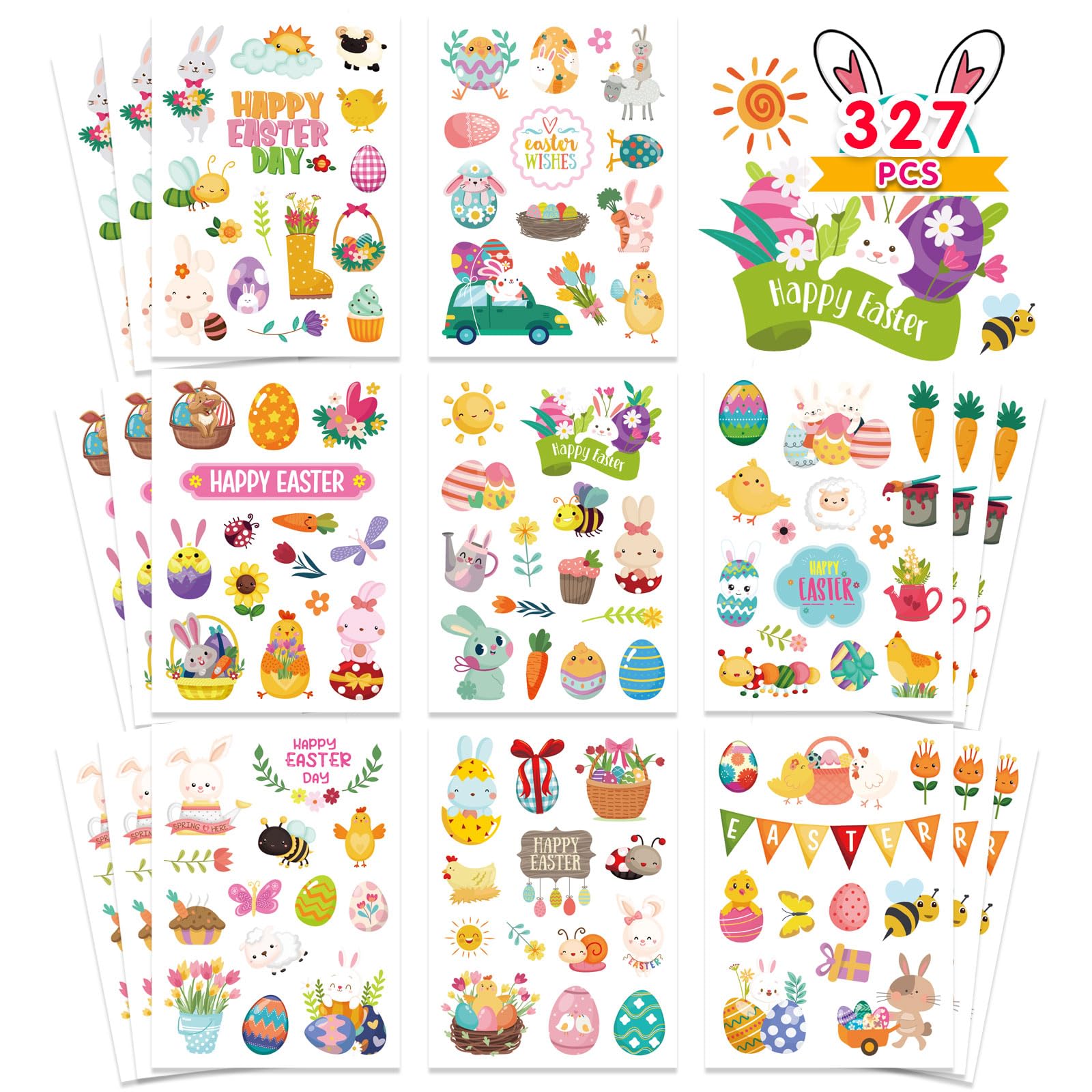 24 Sheets Easter Stickers for Kids - Spring Bunny Egg Themed Party Decorations, Classroom Activities & Easter Basket Stuffers - Fun DIY Crafts & Holiday Treats