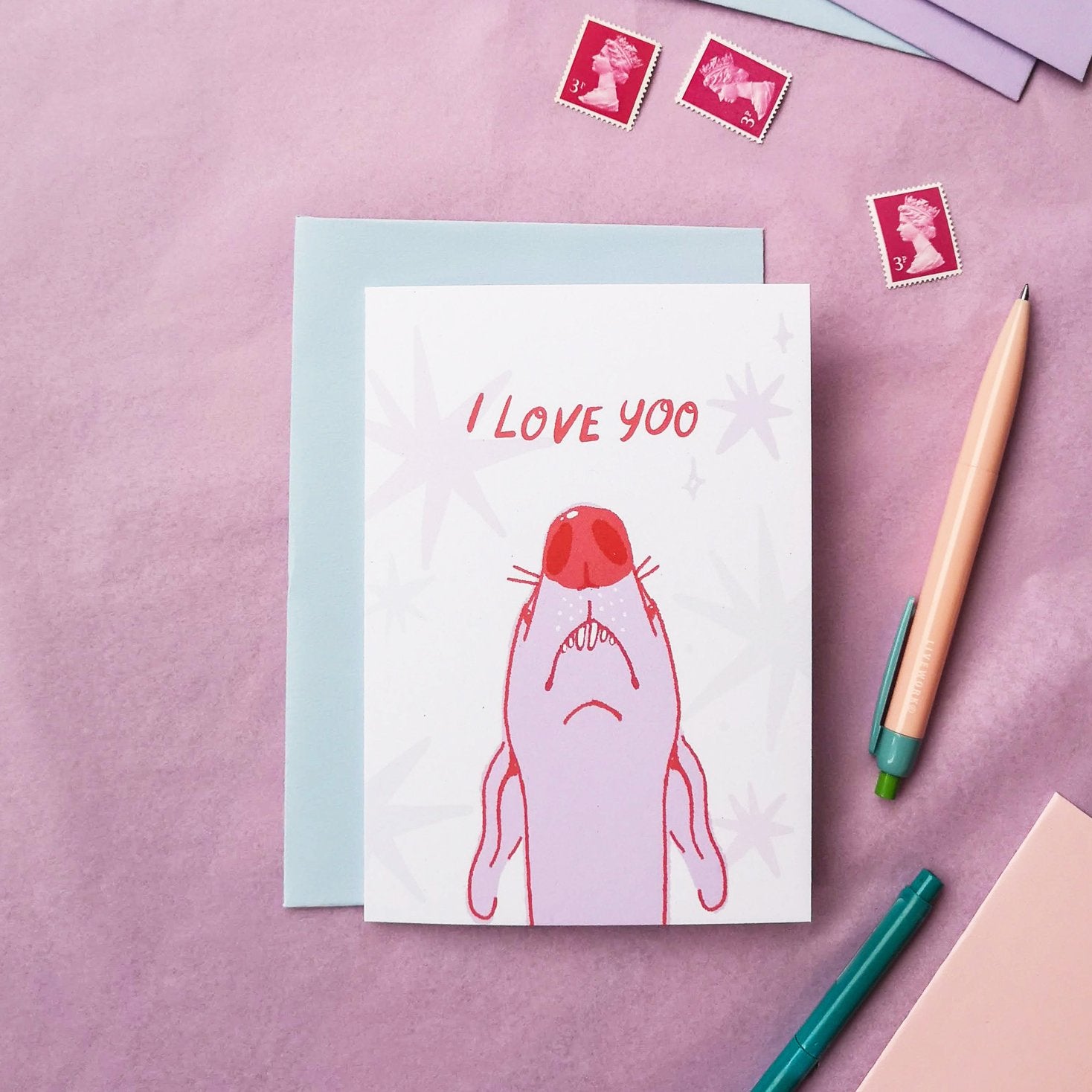 Bryony Moss I Love Yoo Greeting Card - Cute & Unique Birthday, Anniversary, Valentine's Day Card for Couples, Friends & Family - Perfect for Romantic Occasions & Special Moments