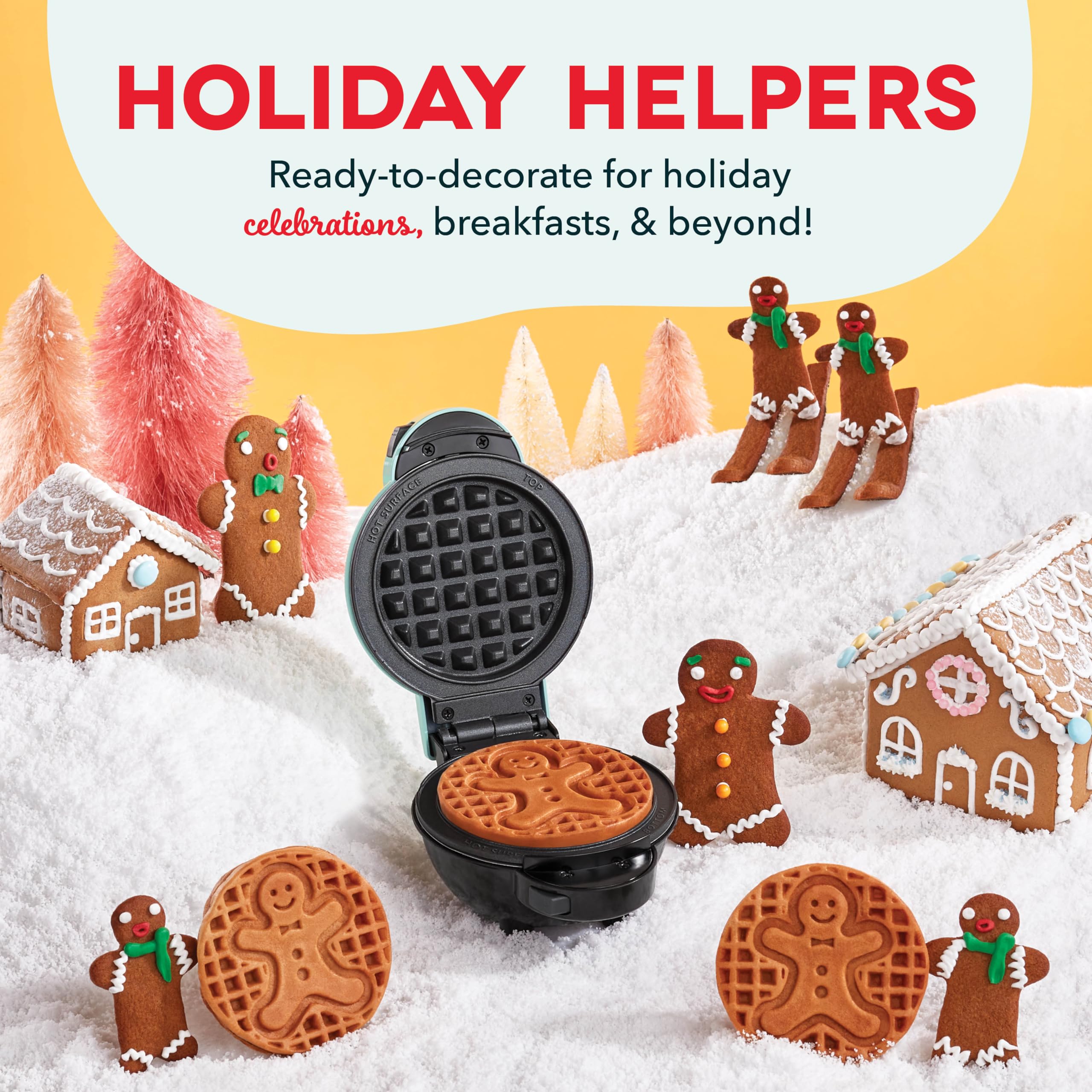 DASH MultiMaker Mini System Two 4” Nonstick Removable Waffle Plates (Gingerbread & Snowflake) - 2-Piece Plate Pack for Waffle Iron & Griddle, Compatible with Dash MultiMaker Mini System, Nonstick Surface - Perfect for Holiday Breakfast, Christmas Brunch & Family Gatherings