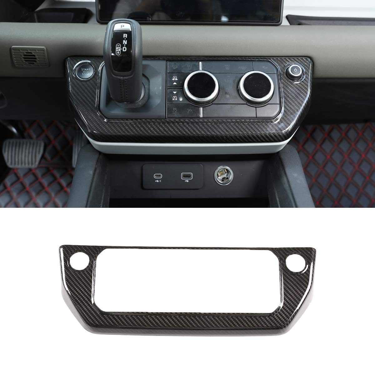 Genuine Carbon Fiber Center Console Trim Cover for Land Rover Defender 110 (2020-2023) | Premium Car Interior Accessories | Style A | Enhance Your SUV's Luxury Interior for Off-Road Adventures & Daily Commute