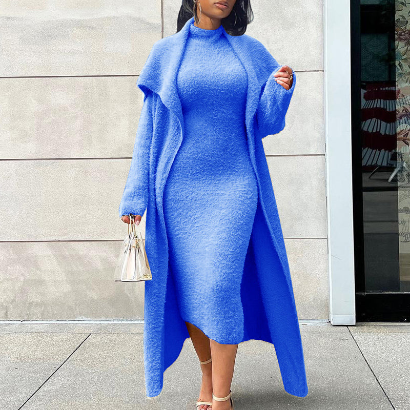 Reversible Fleece Dress Cardigan Set with Belt - Cozy Winter Outfit for Women | Perfect for Casual Wear, Office & Date Nights