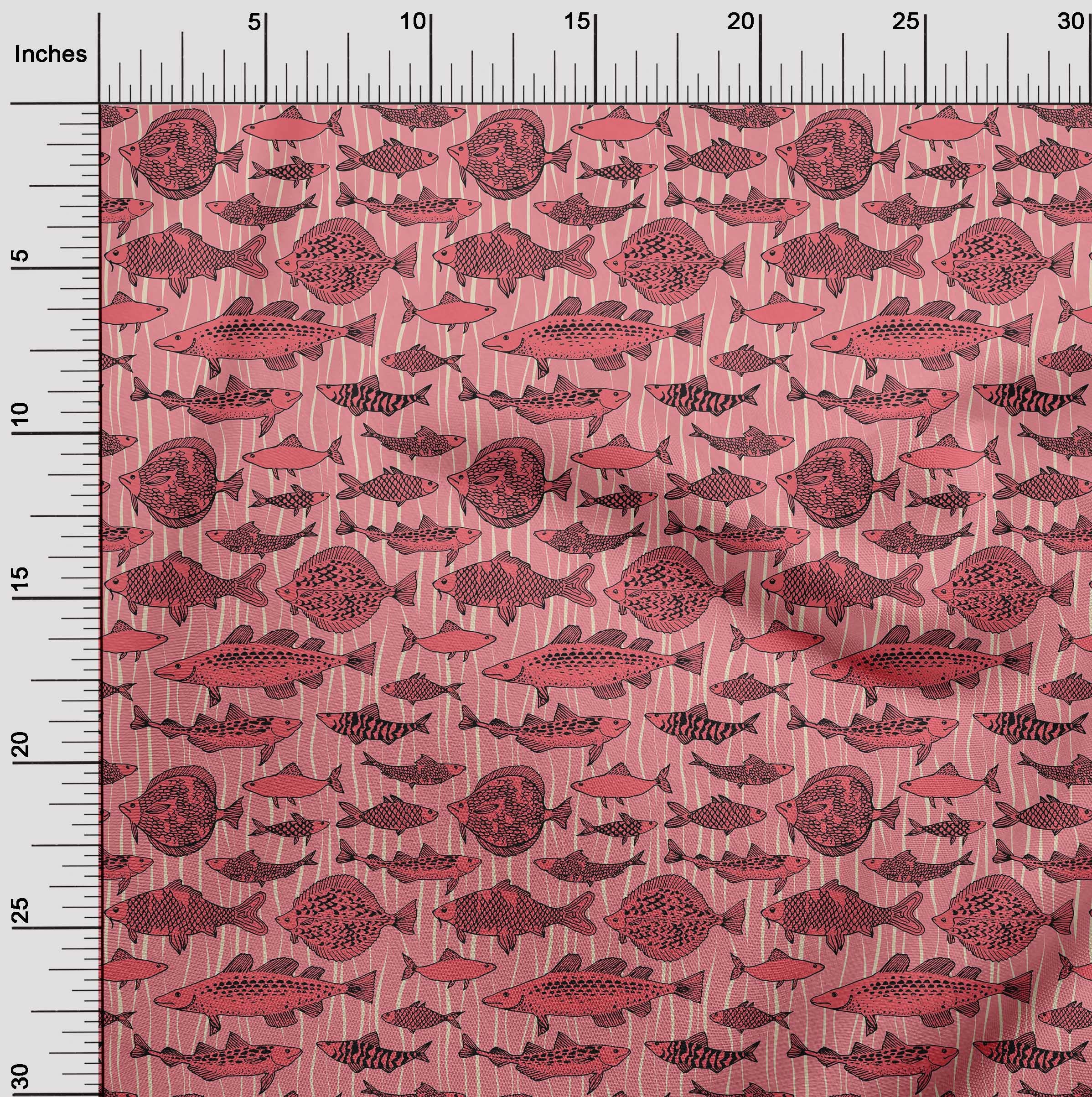 oneOone Georgette Viscose Fabric - Medium Pink Ocean Fish Print Dress Material - 42 Inch Wide by The Yard | Perfect for Summer Dresses, Blouses & DIY Fashion Projects