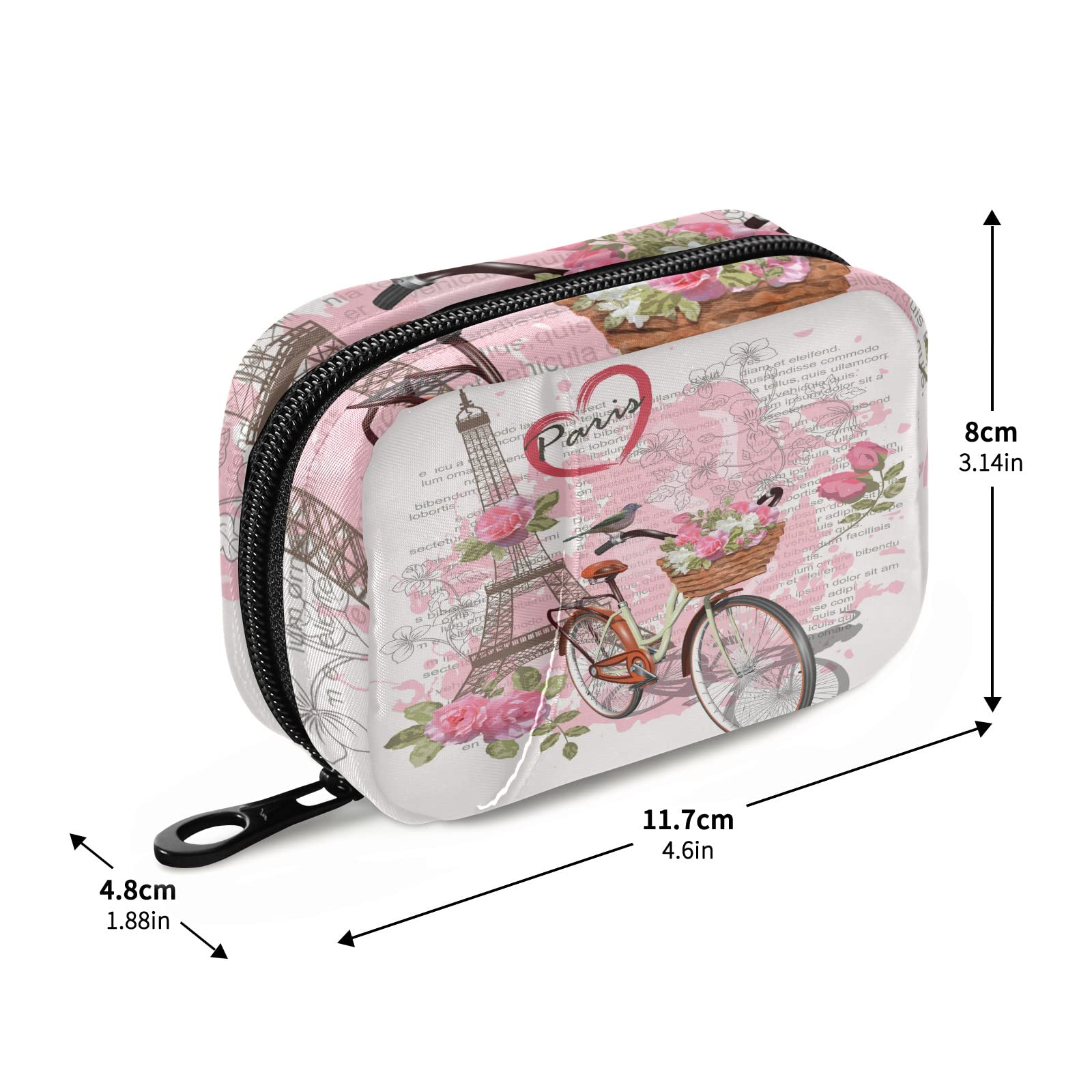 Paris Travel Poster with Eiffel Tower & Bicycle Design - 7 Day Weekly Pill Organizer Case with Zipper | Compact Portable Vitamin & Medication Holder for Travel, Work, Gym & Daily Use
