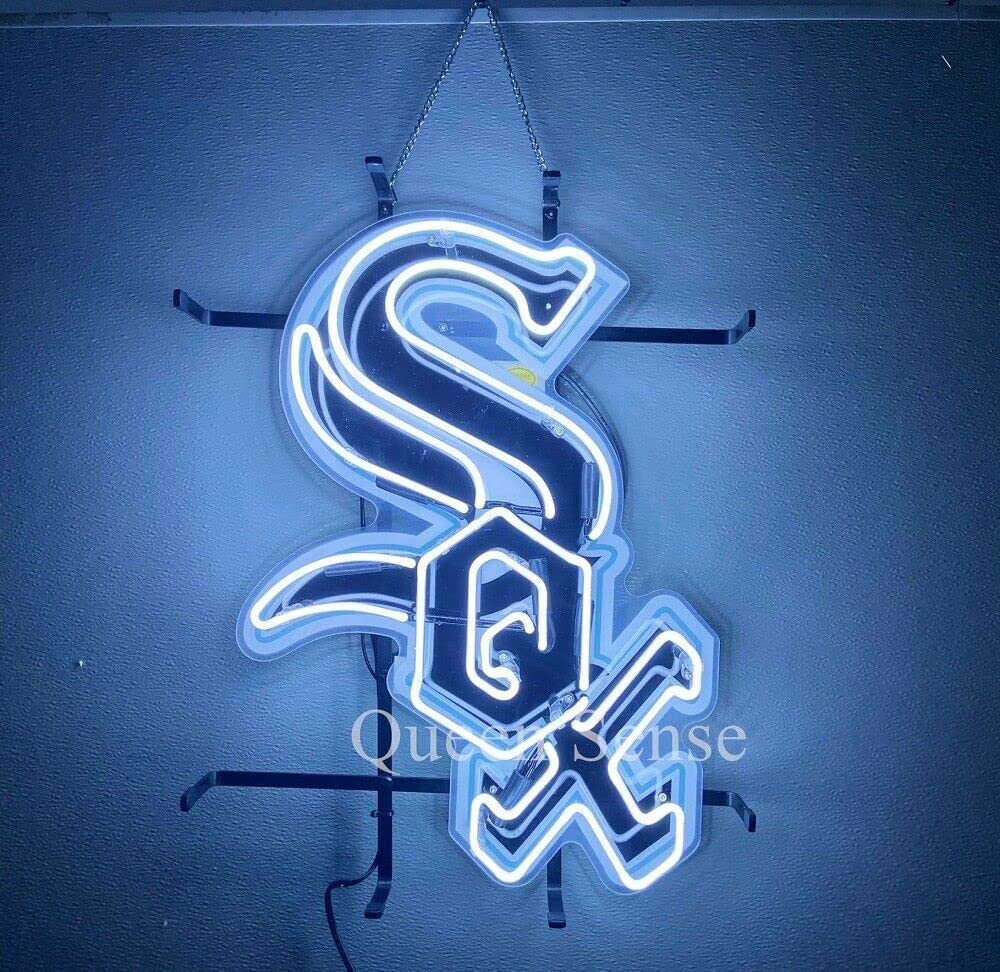 Queen Sense 20x16 Inch Chicago White Sox LED Neon Sign - HD Vivid Printing Technology, Sports Bar Decor, Man Cave Lighting, Game Room Wall Art for Baseball Fans