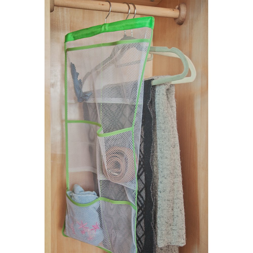 ALYER 6-Pocket Hanging Mesh Shower Caddy - Space Saving Bathroom Organizer with Quick Dry Design & Sturdy Hook - Perfect for College Dorms, Apartments, and Small Bathrooms (White)