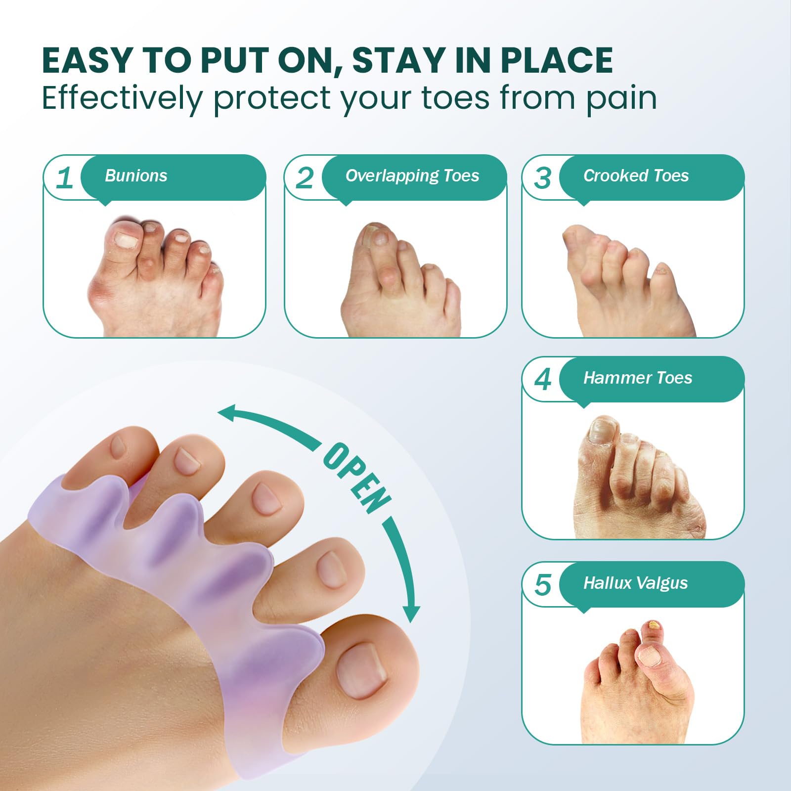 Welnove Toe Separators for Women & Men - Bunion Corrector & Toe Straightener with Lavender Extract - 4 Pack for Yoga, Meditation & Foot Pain Relief