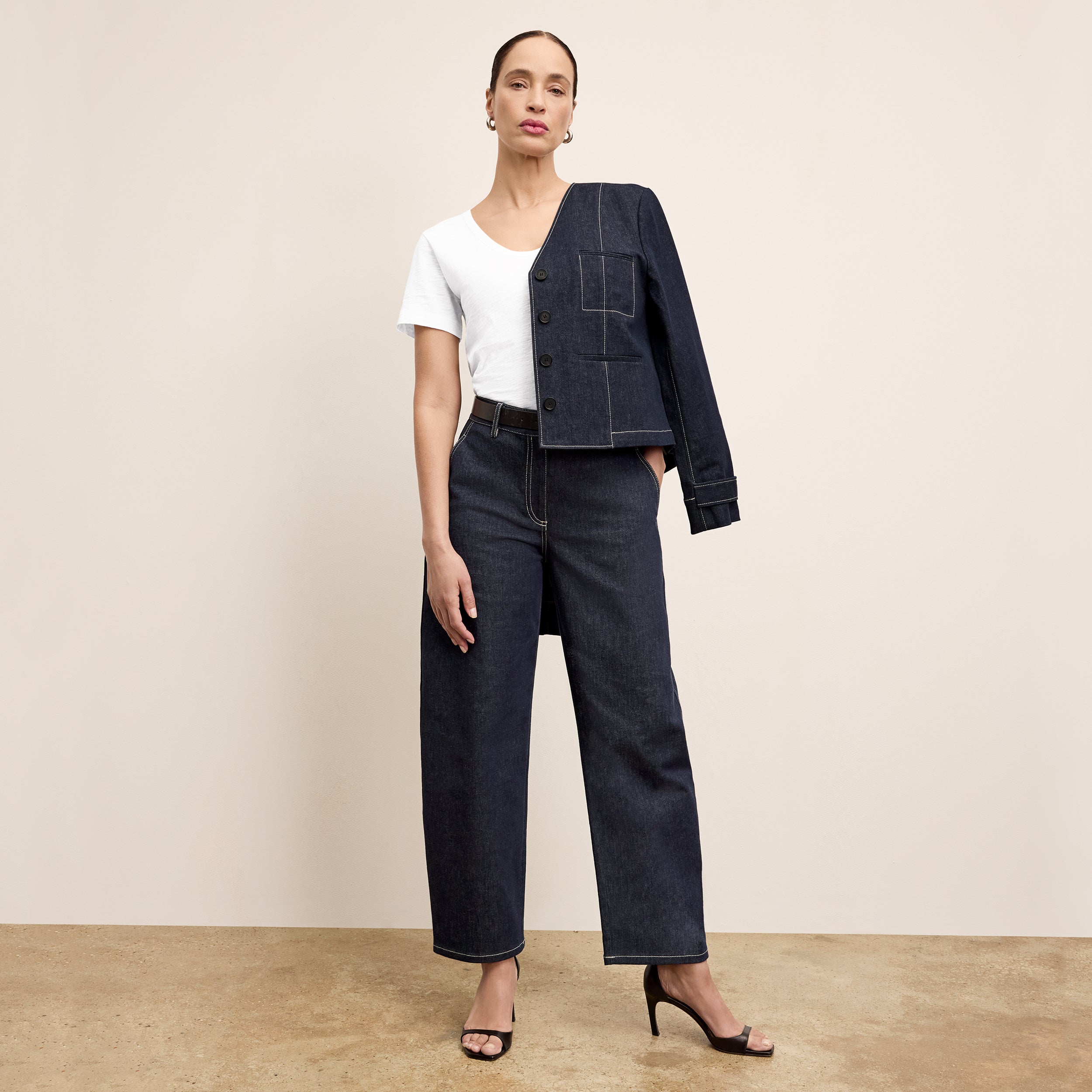Bari Barrel Leg Stretch Denim Jeans for Women - Midnight Wash - Comfortable High Waist Skinny Jeans for Casual Wear & Night Out