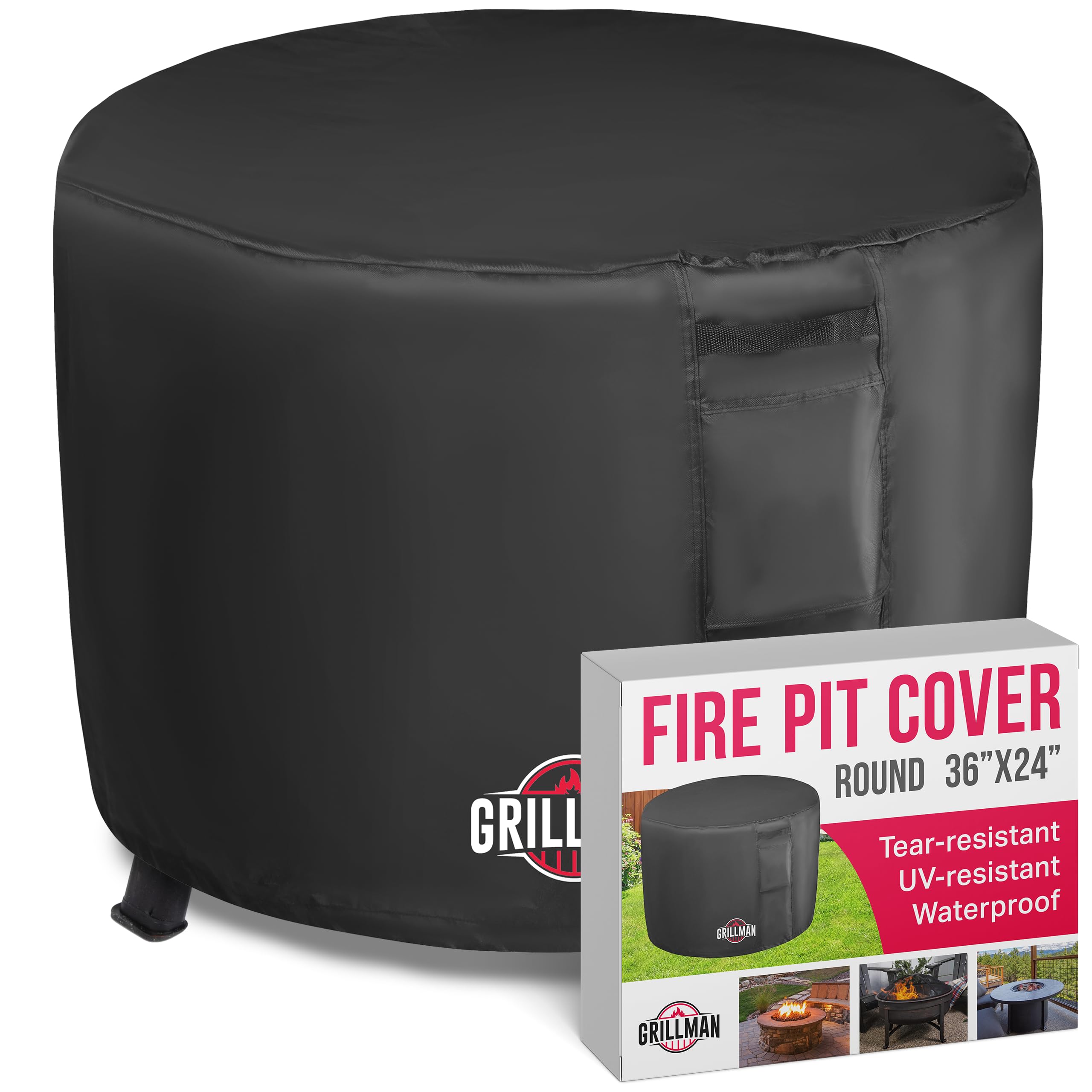 Heavy Duty 600D Polyester Round Fire Pit Cover for 36x24 Inch Outdoor Gas Fire Pits - Weatherproof, UV Resistant Firepit Protection for Patio, Backyard, and Camping Use