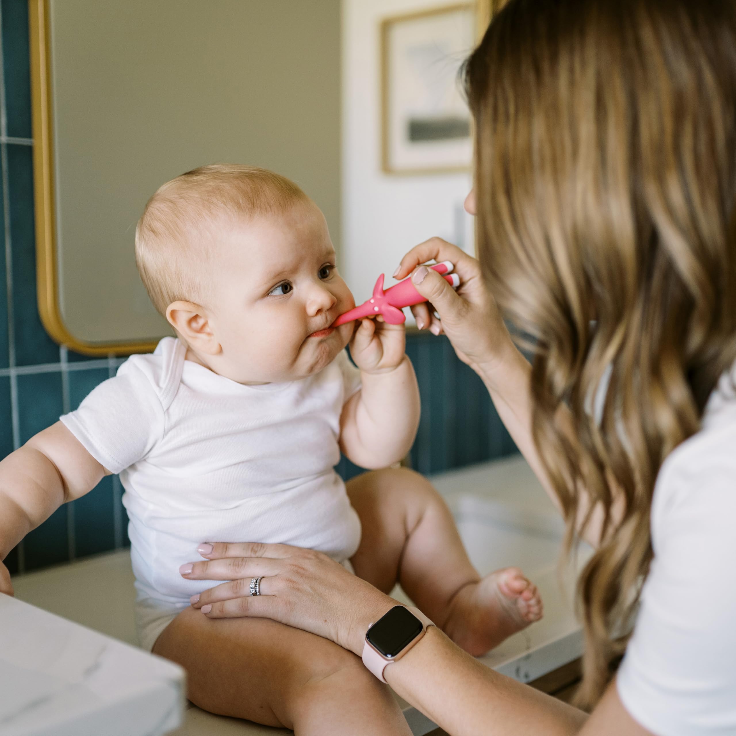 Dr. Brown's Soft Baby Toothbrush for Infants & Toddlers 0-3 Years - Gentle First Teeth Cleaning - Pink Elephant Design (Colors Vary) - Perfect for Baby's Oral Care Routine & Early Dental Hygiene