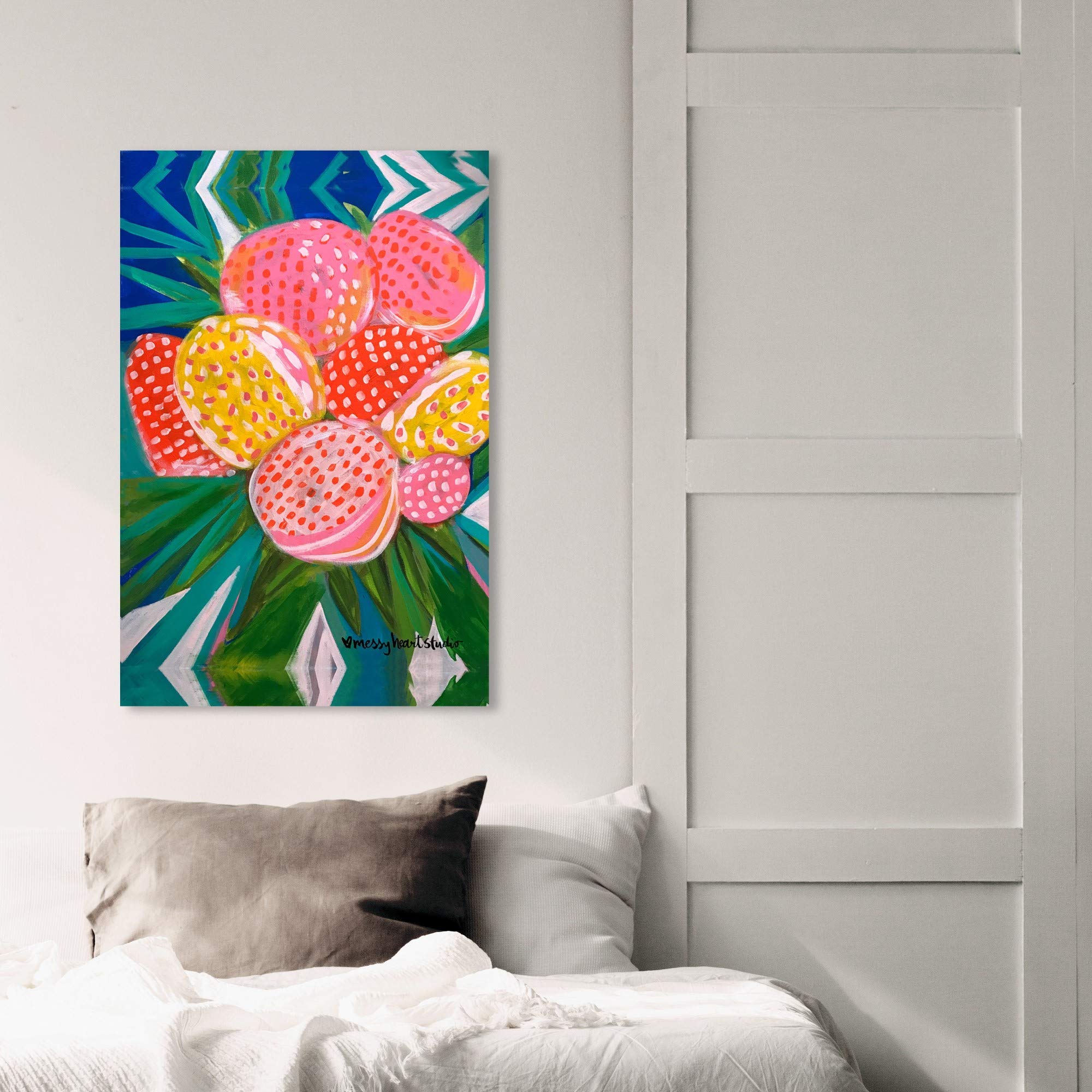 Wynwood Studio Food & Cuisine Wall Art Canvas Print - Tropical Papaya & Berries Party Fruits Painting - 20x30 Inch Green & Pink Home Decor - Perfect for Kitchen, Dining Room & Cafe Wall Decoration