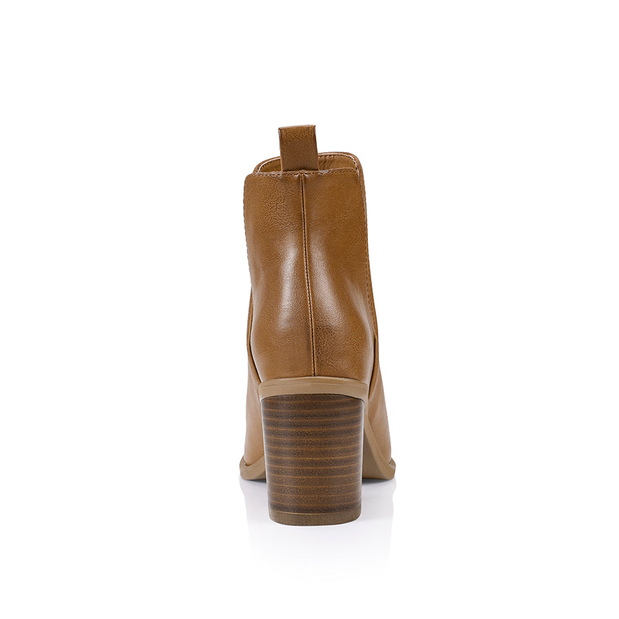 Santana Women's Cut Out Ankle Boots - Tan Softee Leather - Comfortable Low Heel Booties for Casual Wear, Office & Date Night