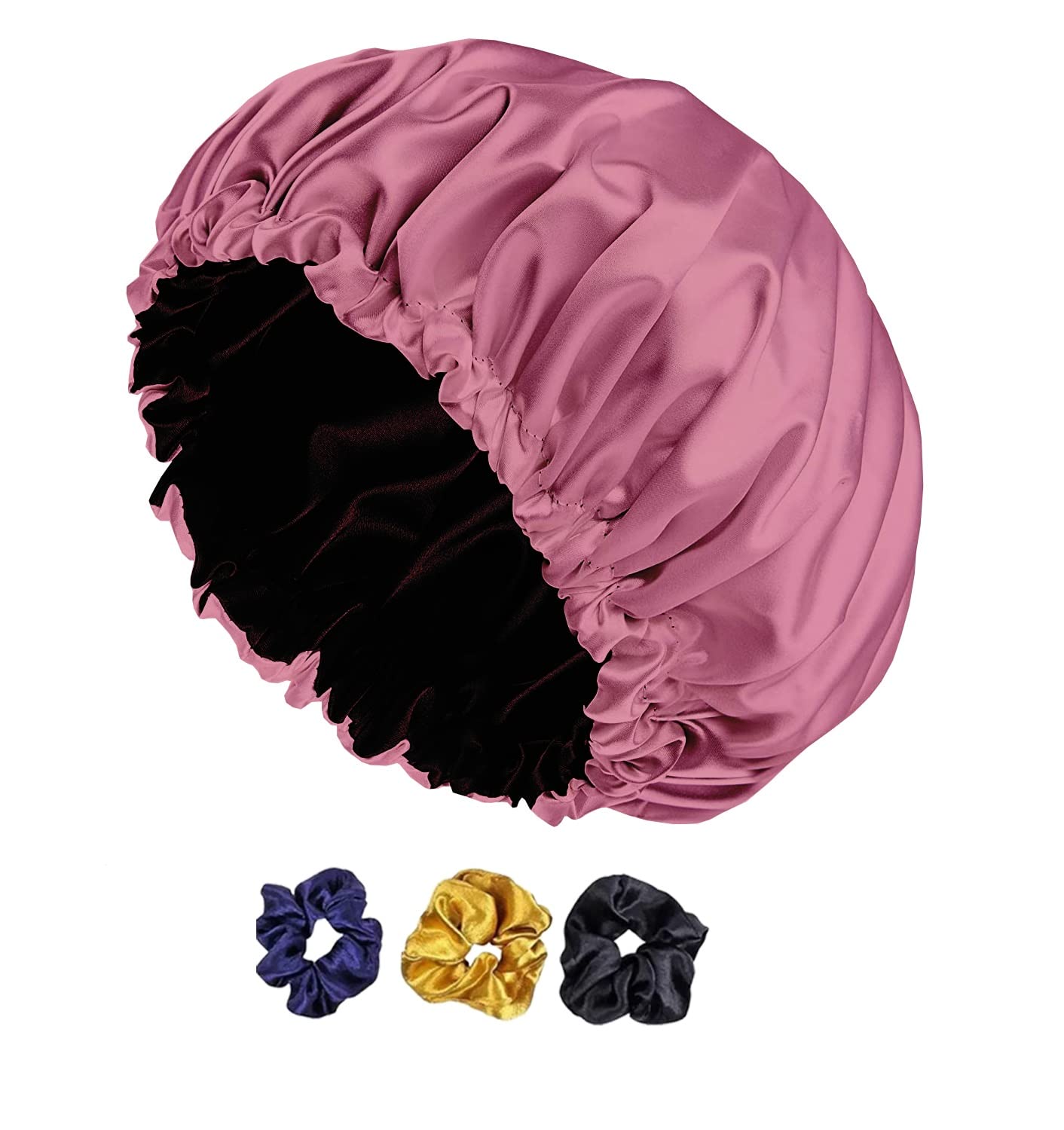 Avirons Reversible Pure Satin Sleep Cap with Free Scrunchies | Adjustable Silk Hair Bonnet for Women | Protective Night Hairstyles for Curly, Natural & Long Hair | Perfect for Sleeping, Travel & Home Hair Care