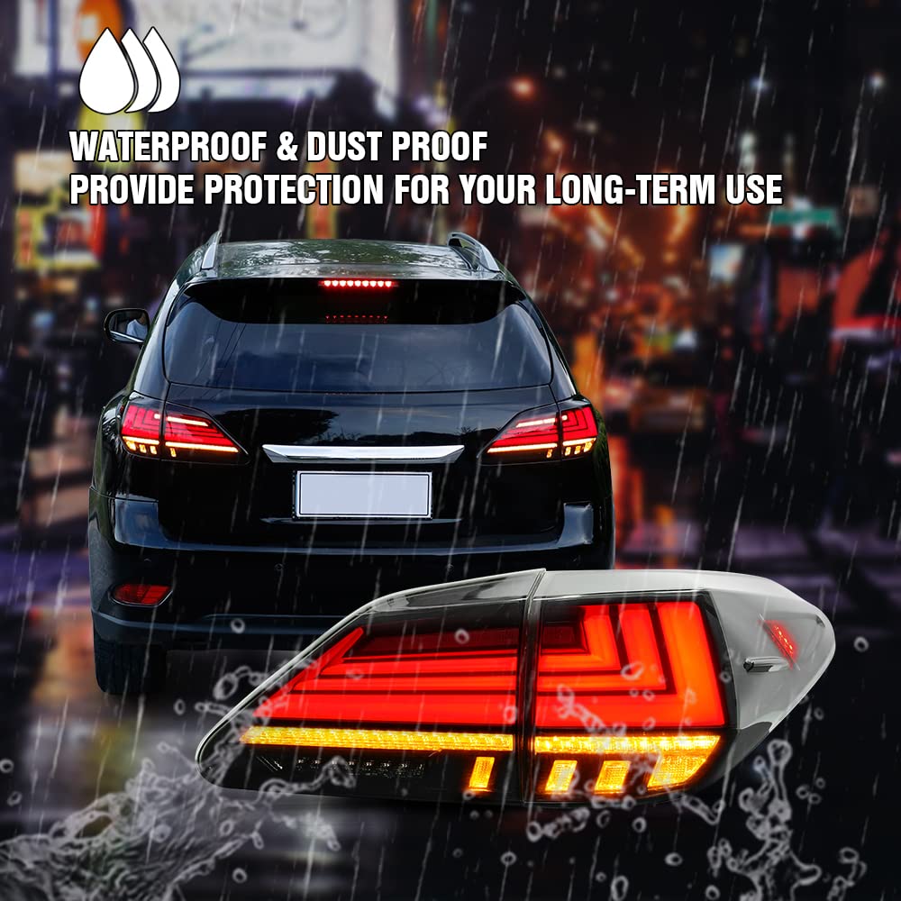 2009-2015 Lexus RX350 RX450 RX450H RX300 RX270 LED Tail Lights Assembly - Smoked Sequential Turn Signal DRL Dynamic Startup Rear Lamp Replacement | Upgrade for Night Driving & Enhanced Visibility