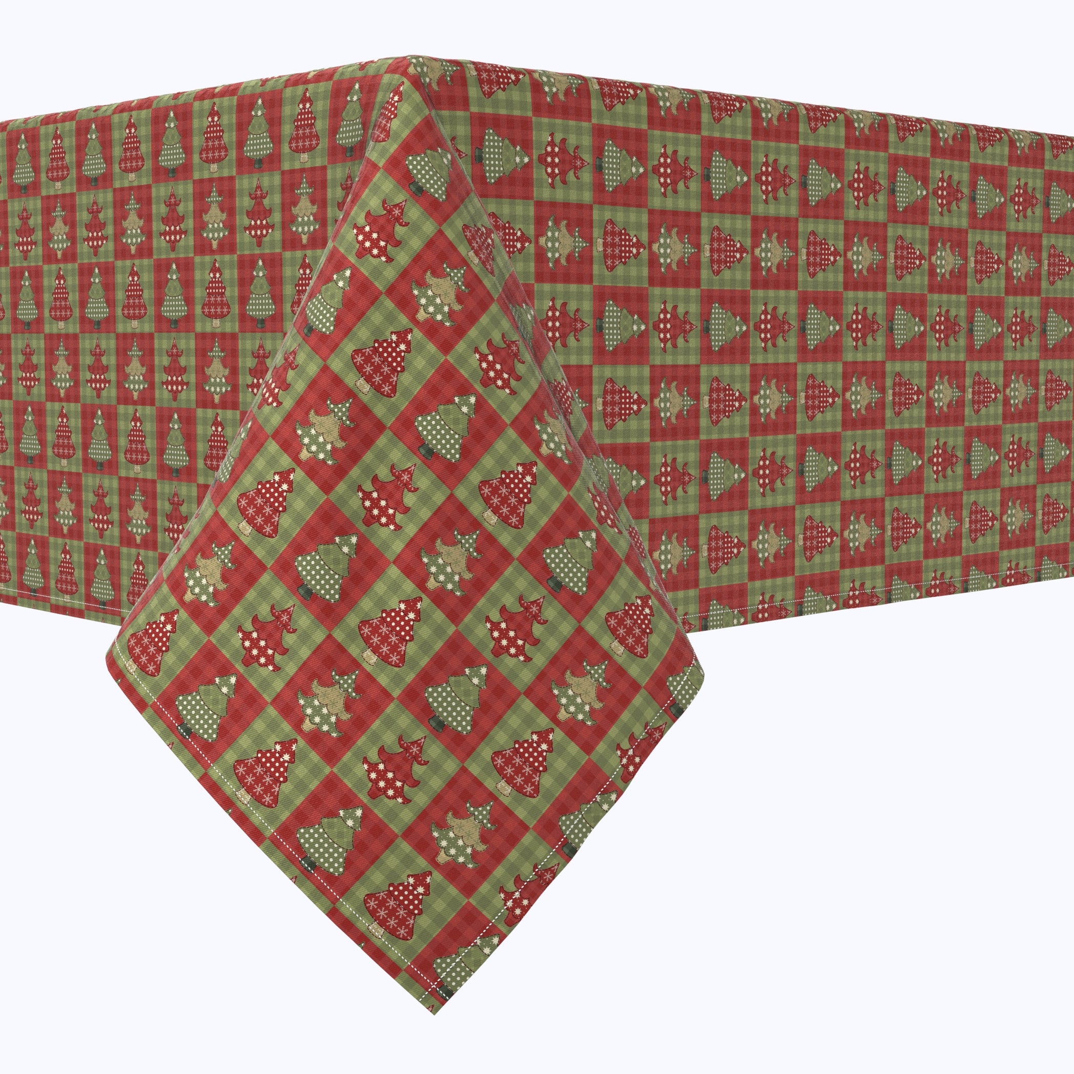 Checkered Christmas Tree Pattern Cotton Rectangles - Festive Holiday Table Runners & Home Decor for Christmas Parties & Winter Celebrations