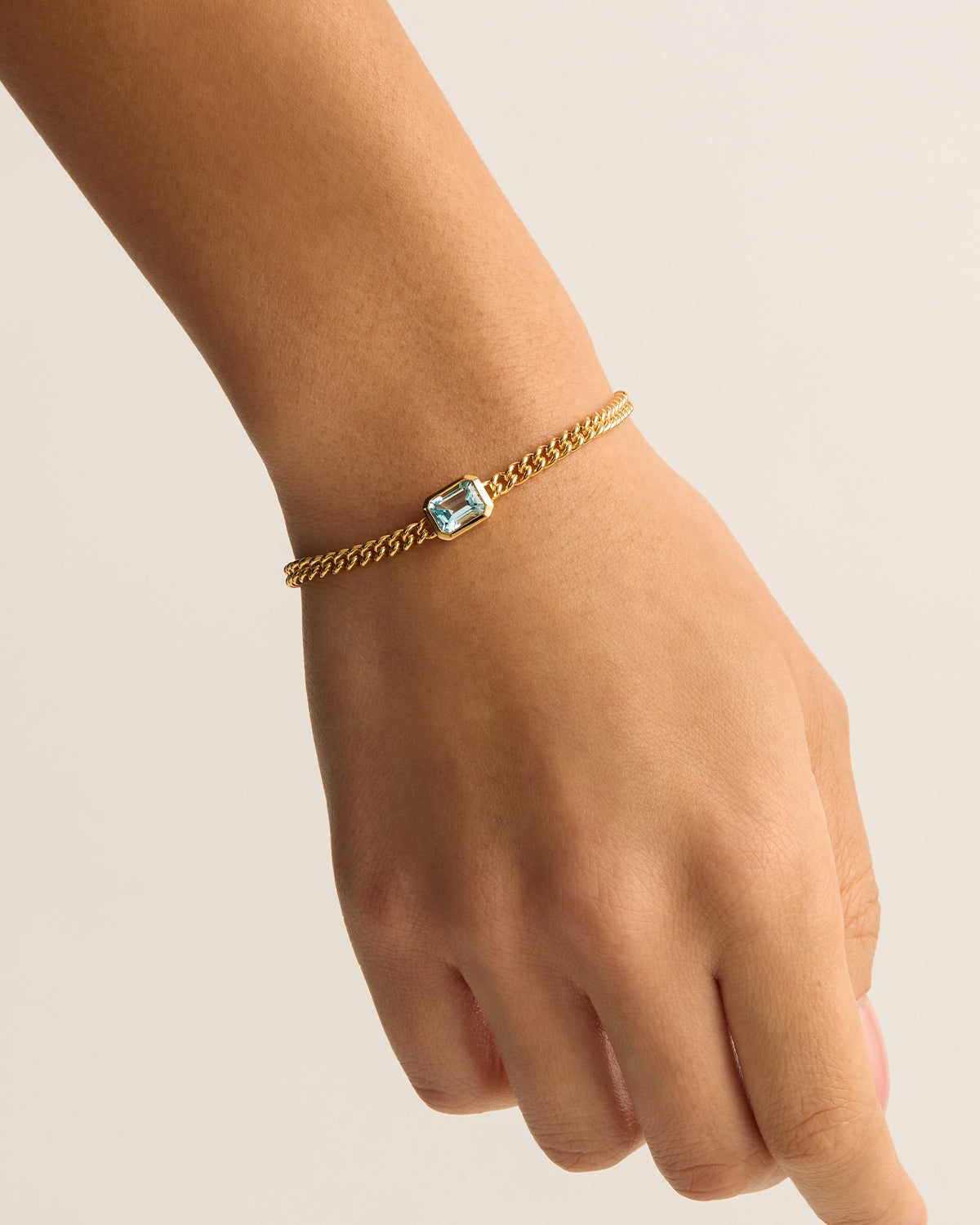 18K Gold Vermeil Calm Your Soul Topaz Curb Chain Bracelet for Women - Elegant Jewelry Gift for Birthday, Anniversary & Everyday Wear