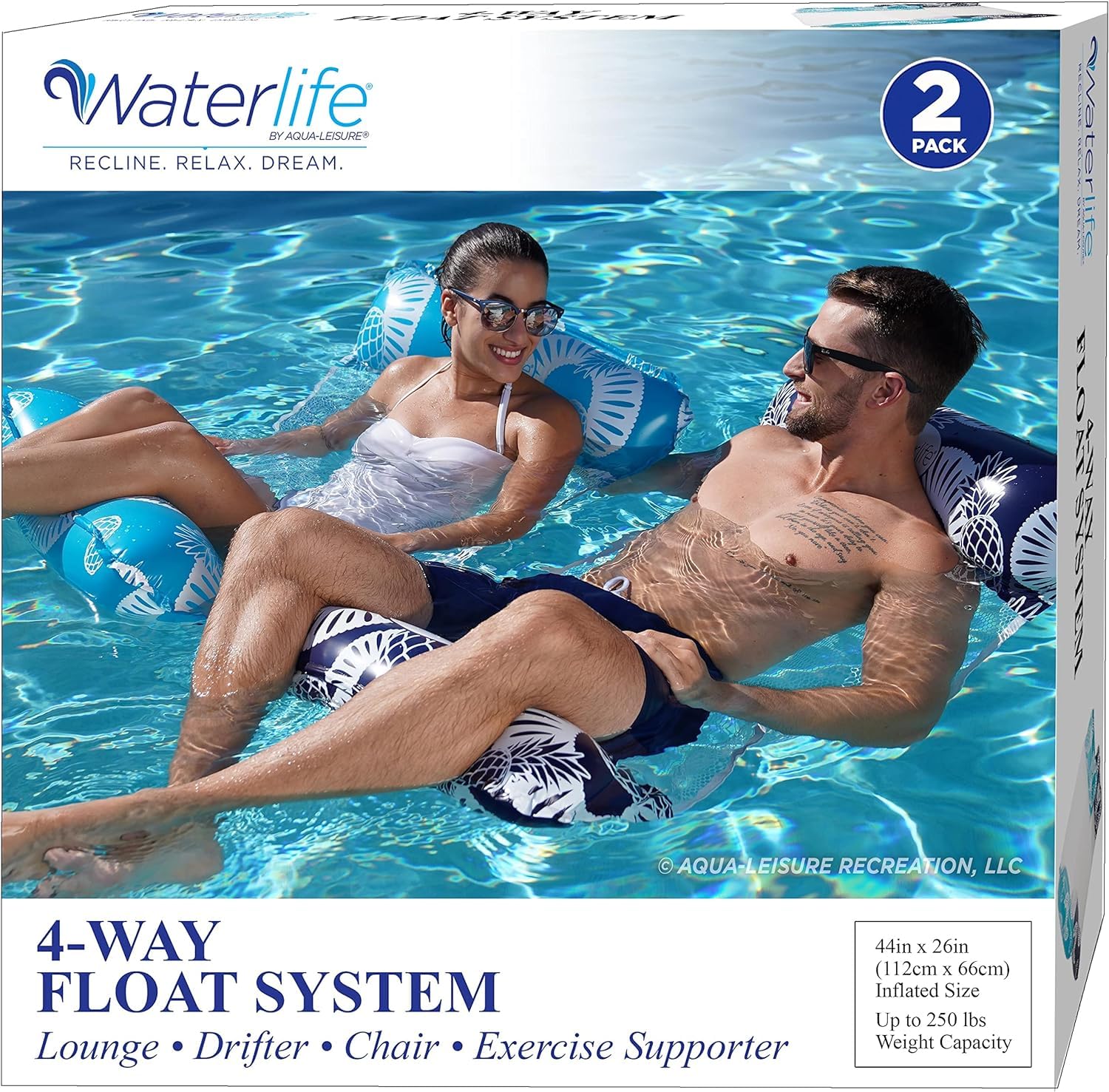 Waterlife 4-in-1 Inflatable Pool Float Hammock - 2/3/4 Pack Saddle Lounge Chair Drifter for Adults, Summer Pool Party, Beach Vacation & Backyard Relaxation